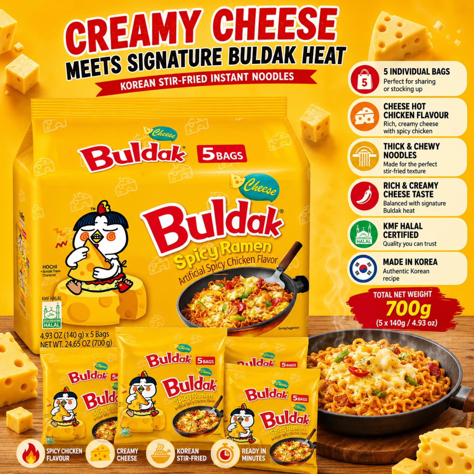Buldak Noodles Cheese Spicy Chicken Flavor Ramen - 10 Pack 2