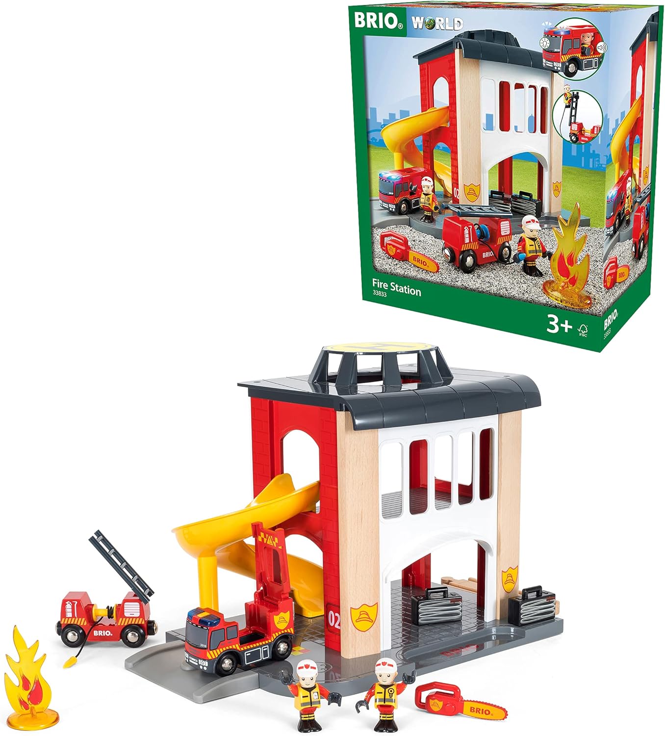BRIO World Fire & Rescue Central Fire Station Playset - Compatible with BRIO Wooden Trains, Age 3+