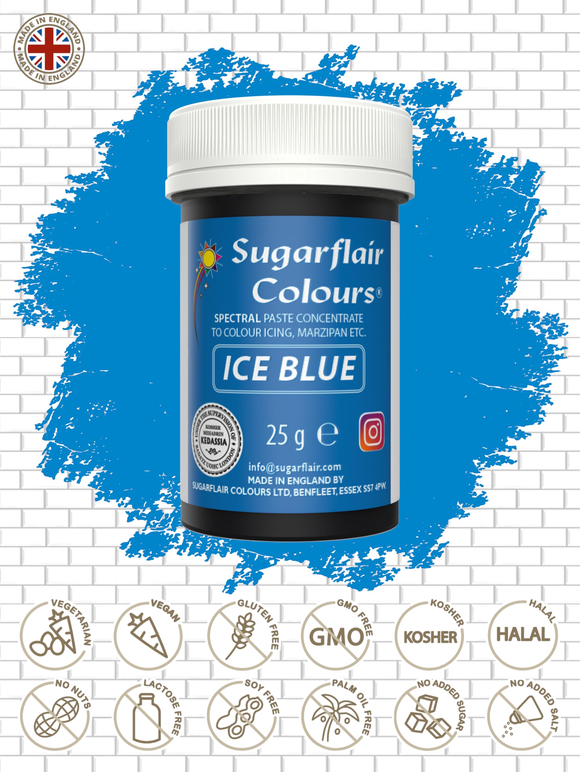 Sugarflair Colours Ice Blue Food Colouring Paste - Highly Concentrated | 25g | Bake-Stable