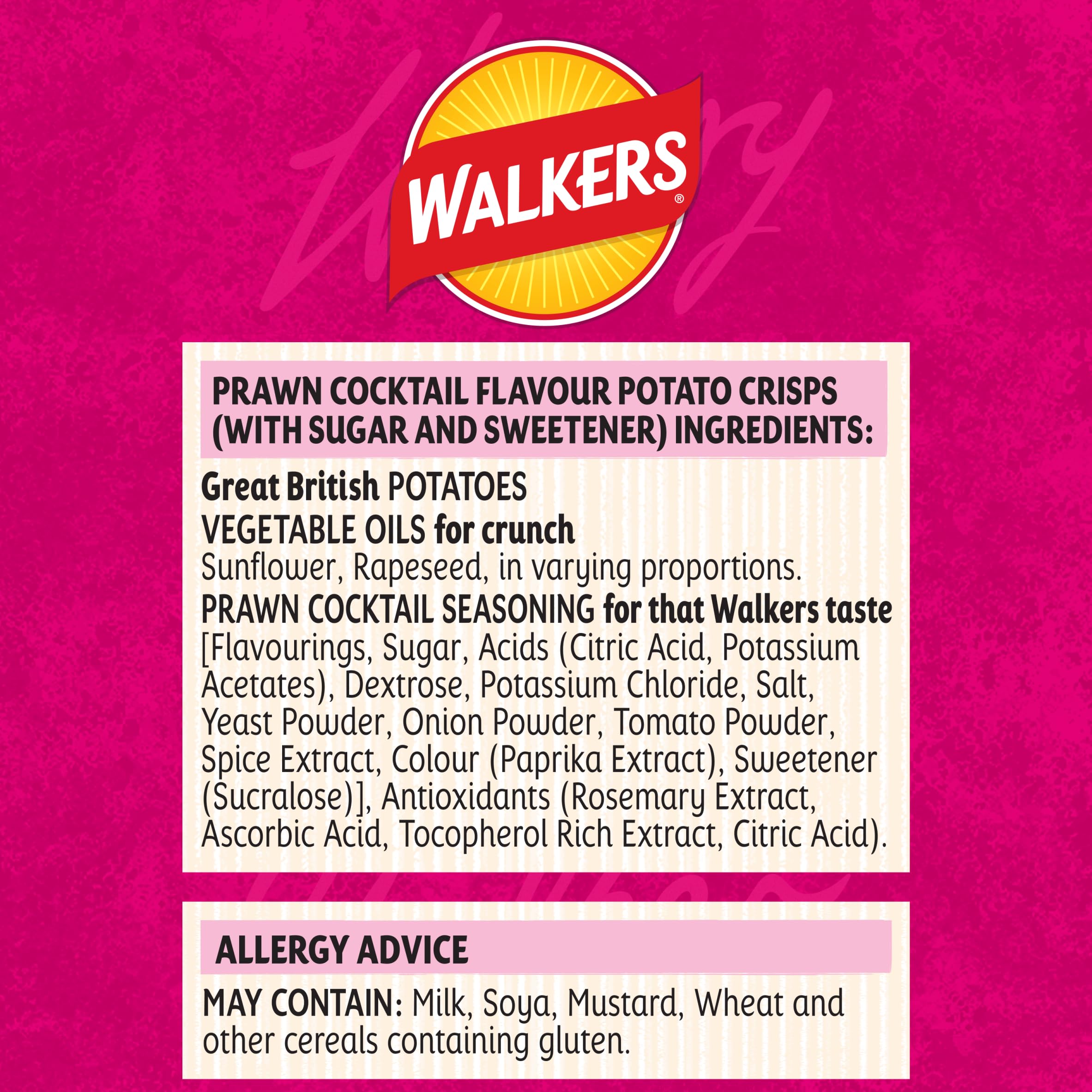 Walkers Prawn Cocktail Crisps Multipack - 100% Great British Potatoes | 32 x 45g Bags | 1440g