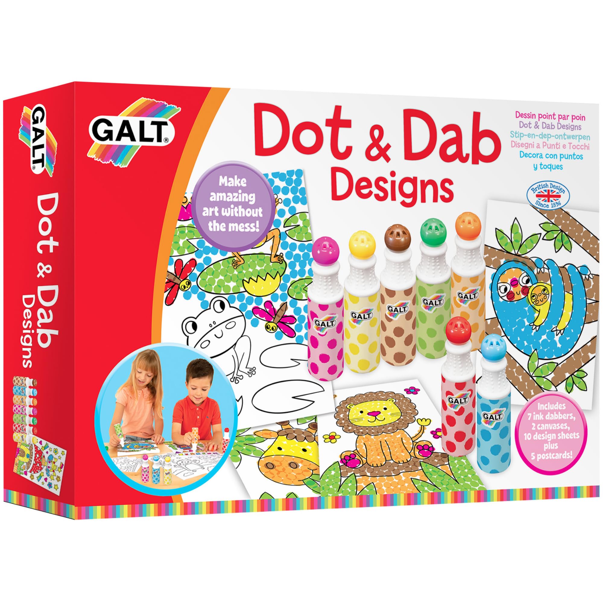 Galt Dot & Dab Craft Kit for Kids - Mess-Free Dot Art Set with 7 Anti-Leak Dabbers