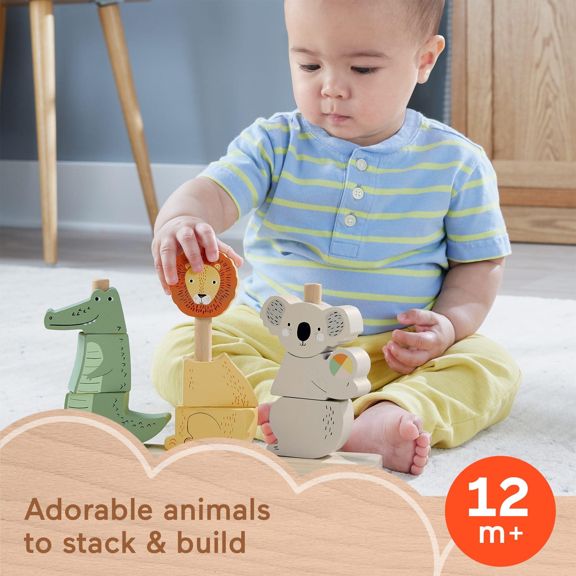 Fisher-Price Wooden Stack & Sort Animals Developmental Toy | 10 Wood Pieces | Ages 1+ 2