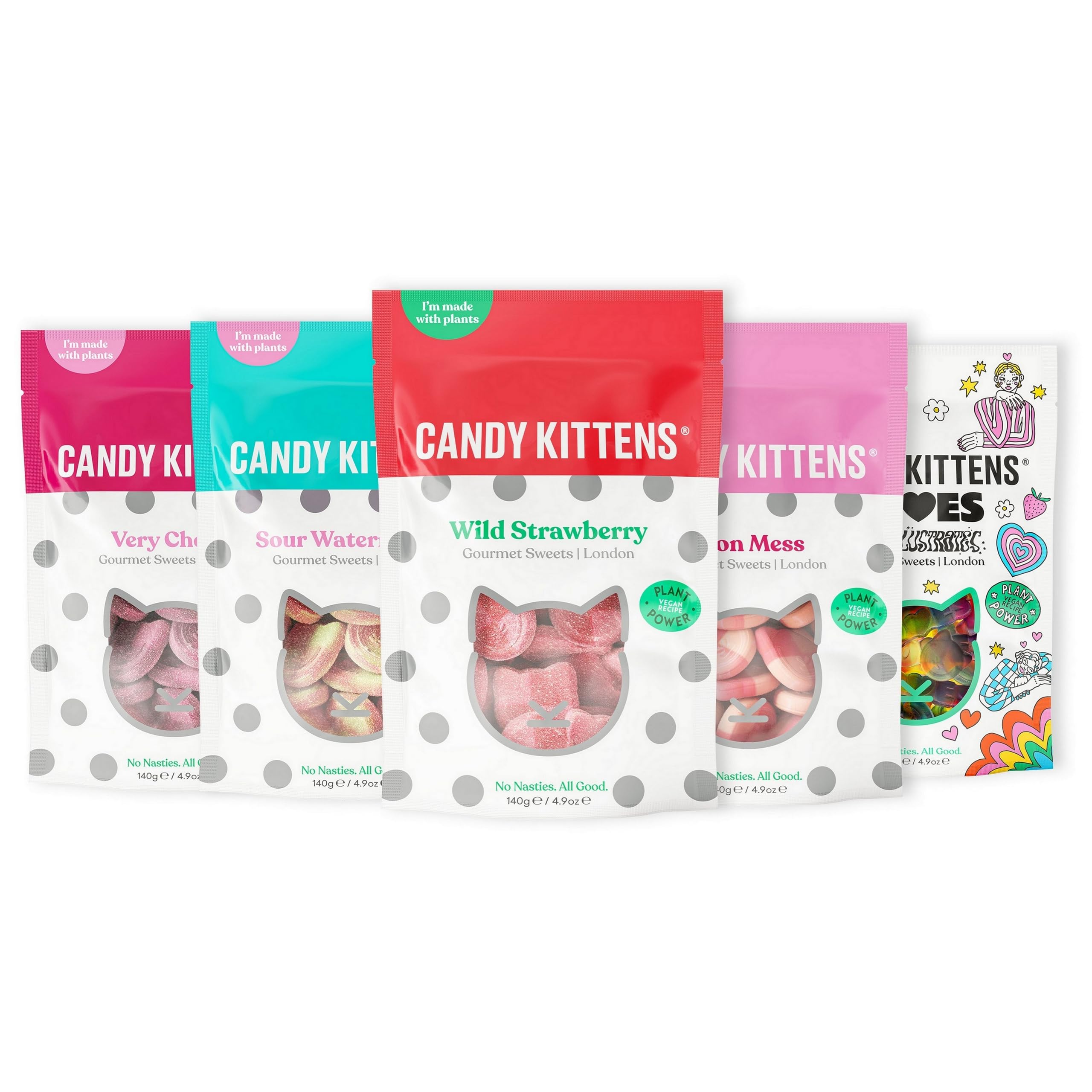 CANDY KITTENS Vegan Sweets CORE Selection - 5 x 140g Chewy Gummy Bundle