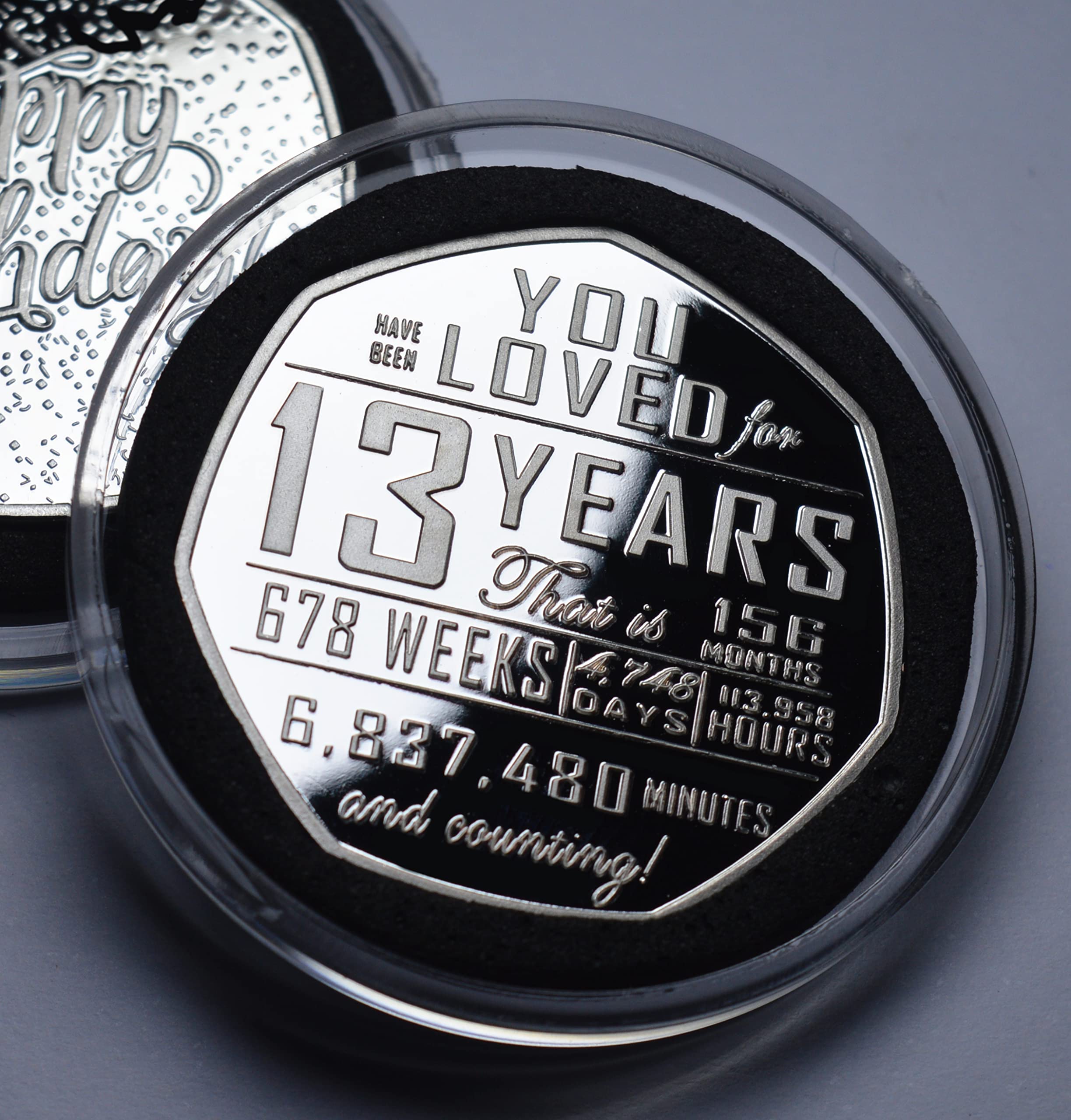 13th Birthday Silver Commemorative Coin - .999 Silver Plated, 27mm Diameter in Capsule 1