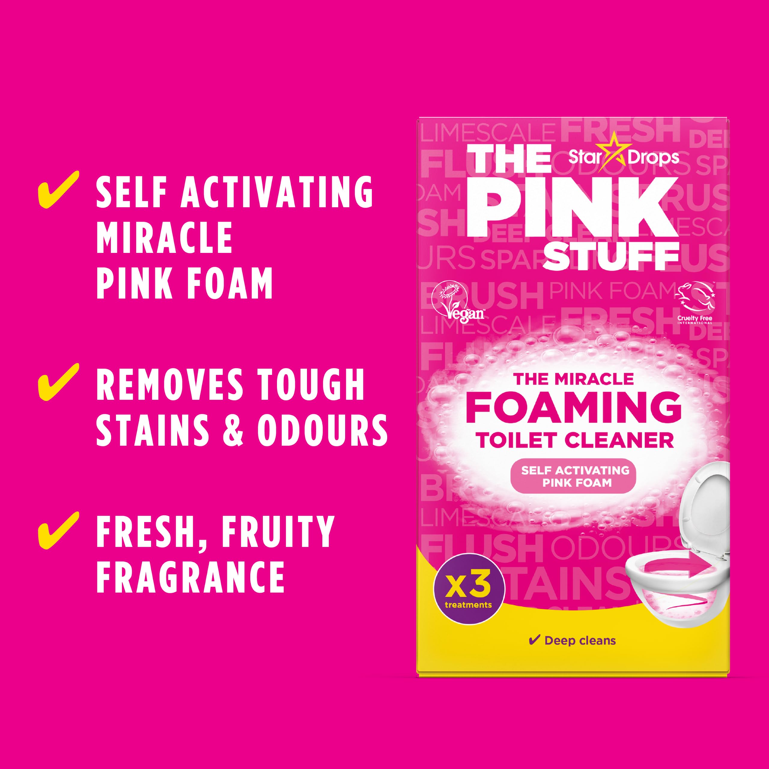 Stardrops The Pink Stuff Miracle Power Foaming Toilet Cleaner - Triple Pack | 900g Total Weight | Fruit Scent 3