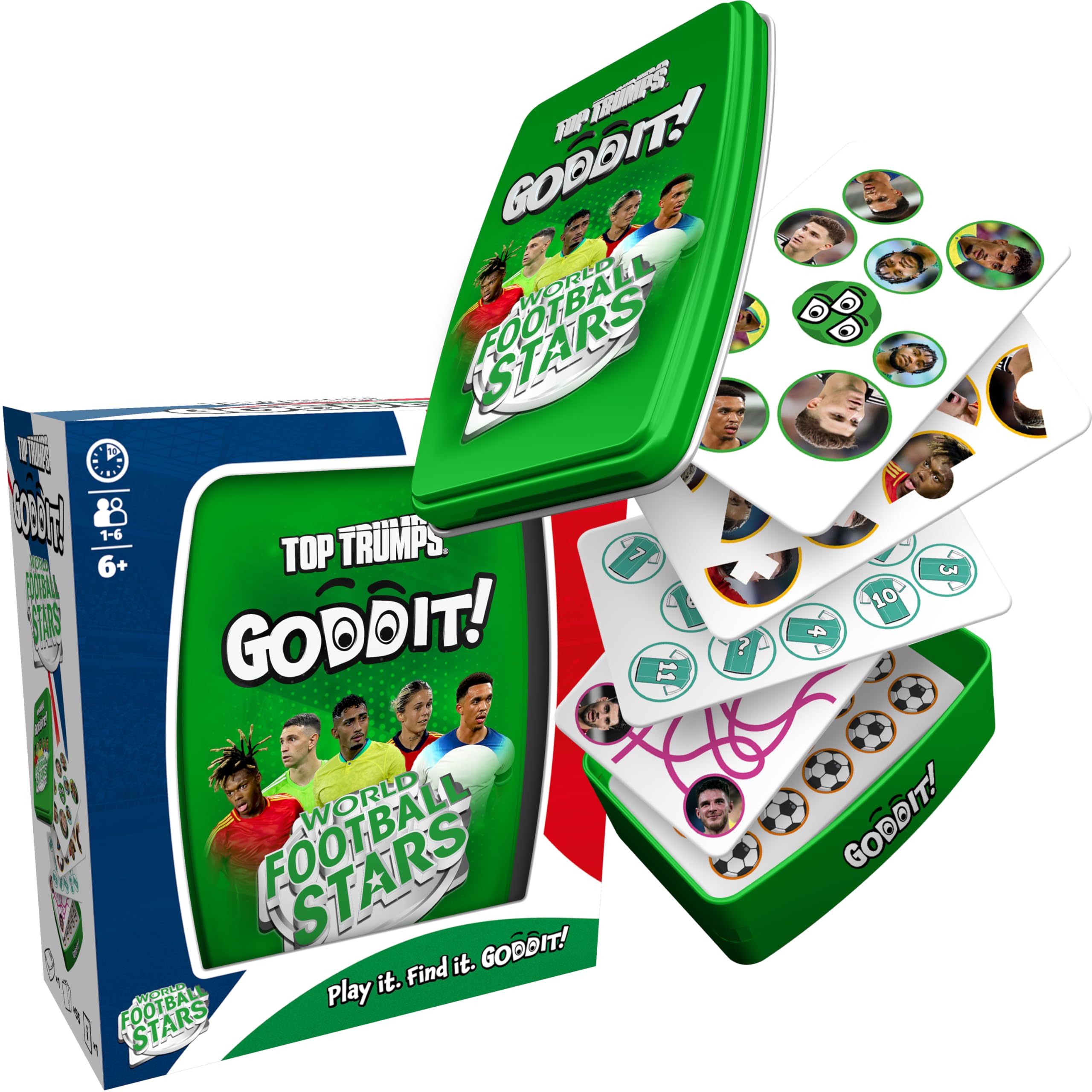 Top Trumps Goddit! Card Game - World Football Stars Theme | 5 Games in 1 | Portable Metal Tin