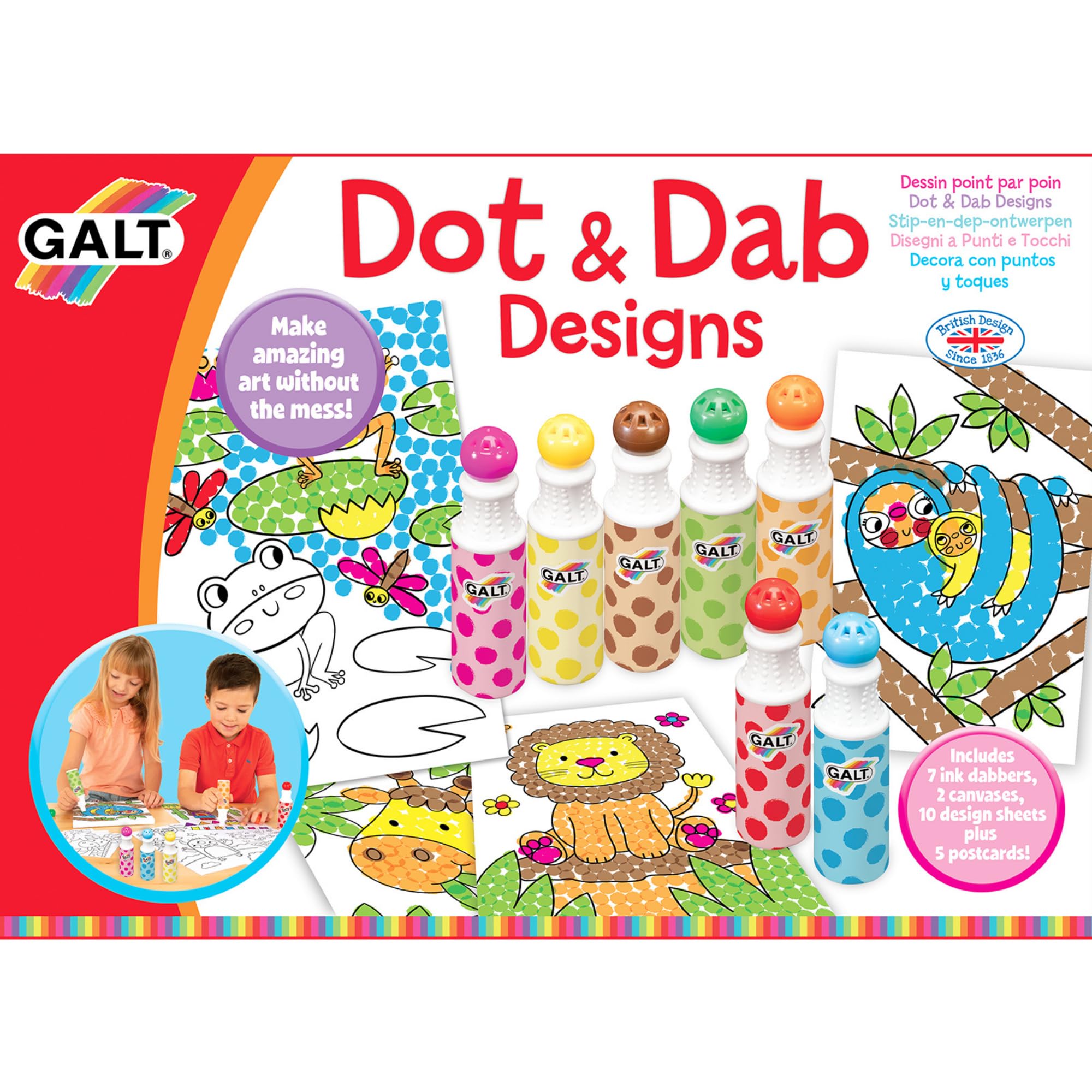 Galt Dot & Dab Craft Kit for Kids - Mess-Free Dot Art Set with 7 Anti-Leak Dabbers 12