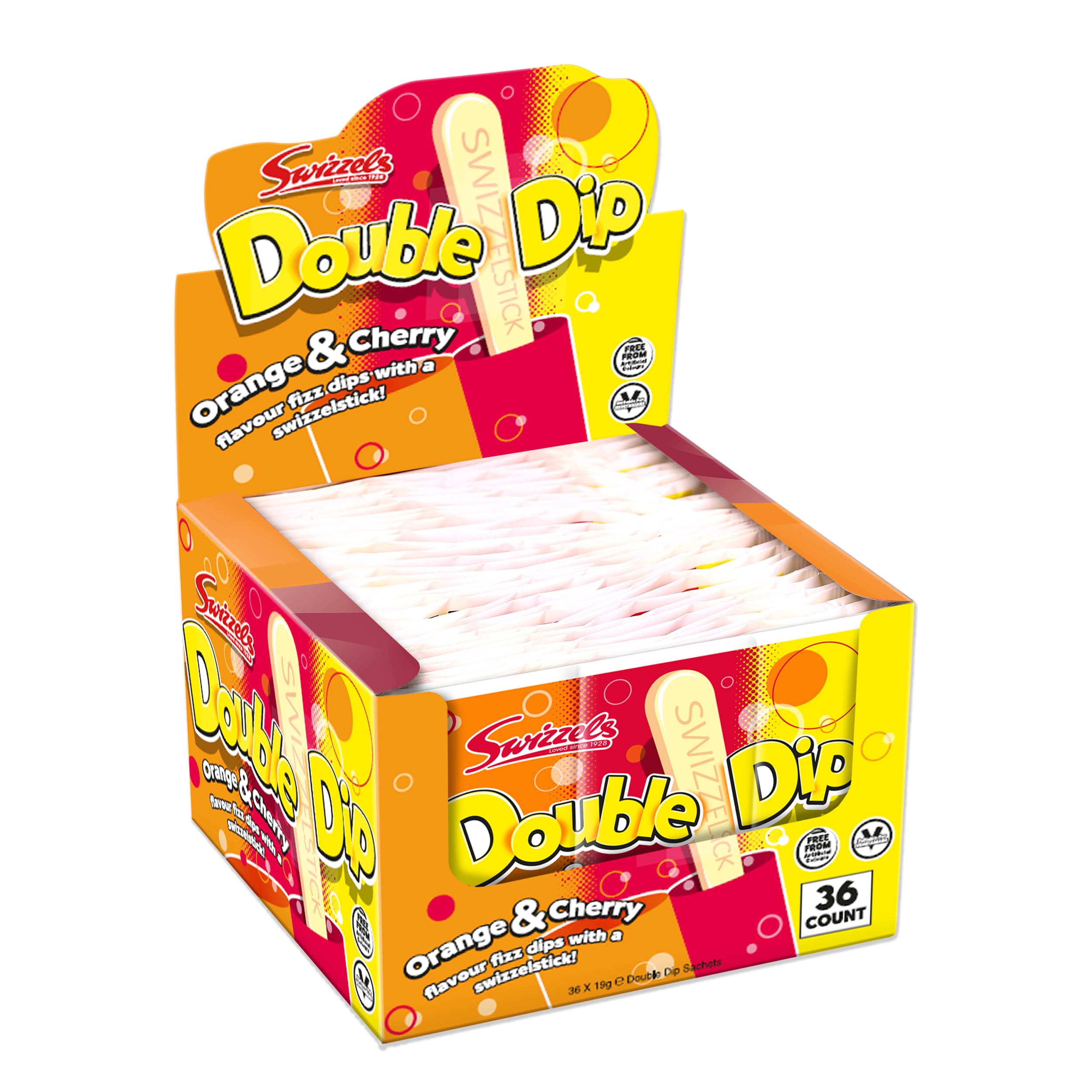 Swizzels Orange and Cherry Double Dip Sherbet Sweets - 36 Sachets (Fizzy Sherbet Dip, No Artificial Colours, Made in UK)