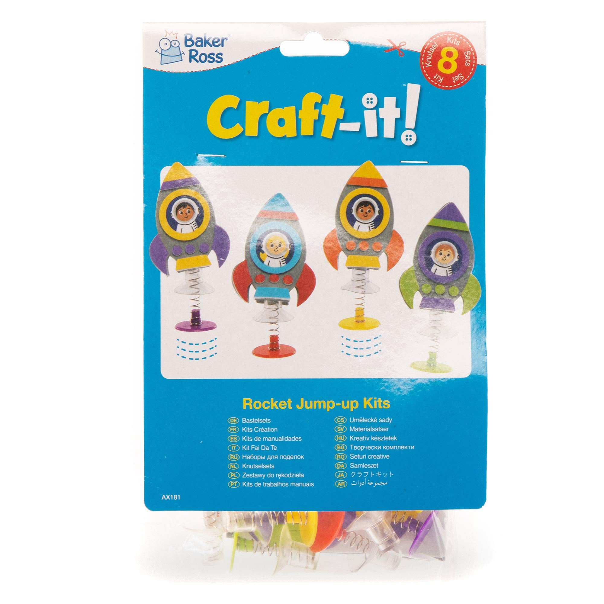 Baker Ross AX181 Space Rocket Jumping Toys - Pack of 8 | 9cm High | Foam & Spring Mechanism 5