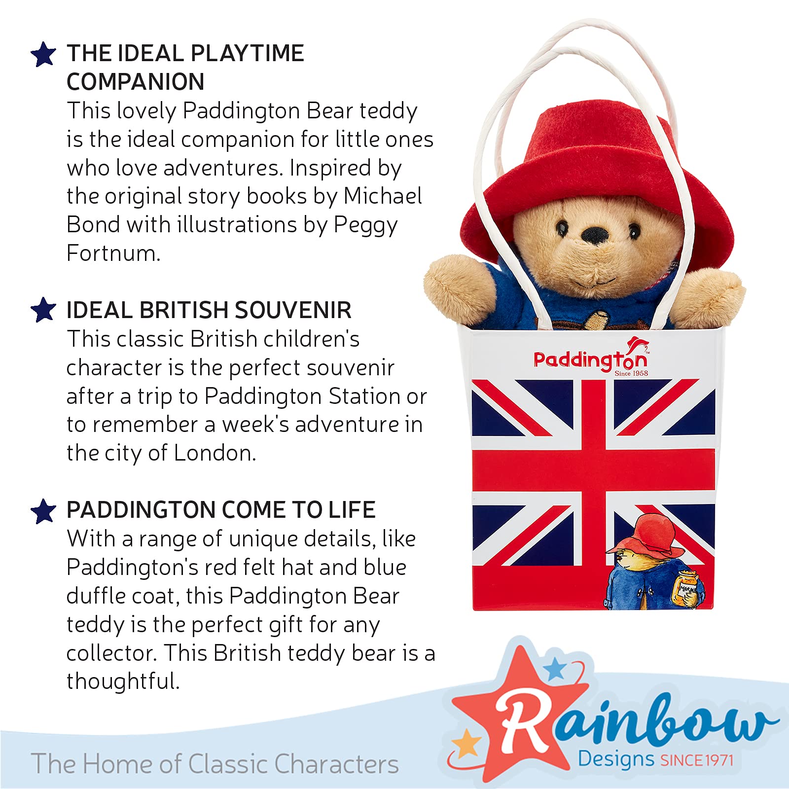 Paddington Bear Plush Toy - 19cm Soft Teddy with Union Jack Gift Bag 11