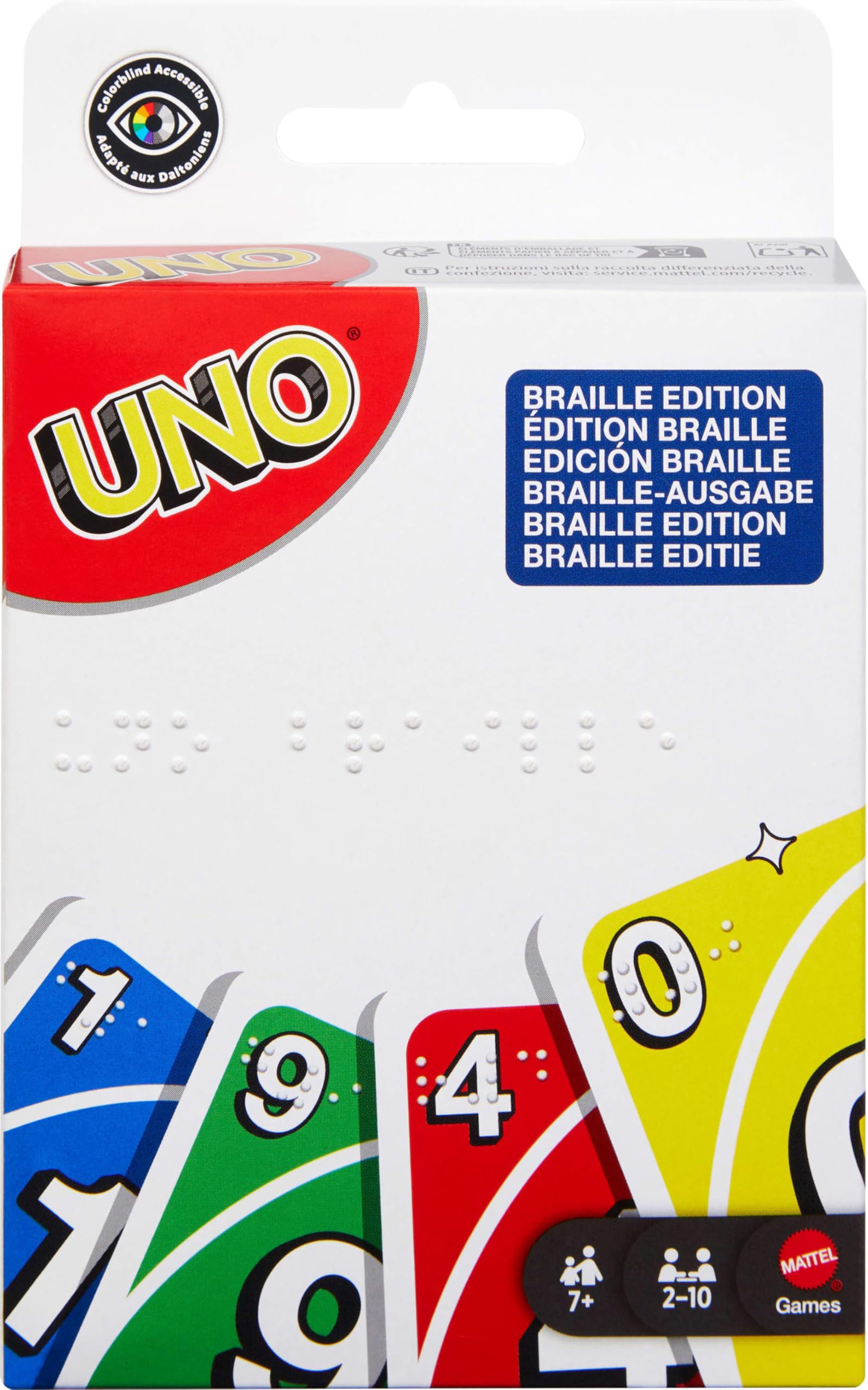 Mattel Games UNO Braille Card Game | 112 Cards + 8 Translation Cards | Ages 7+