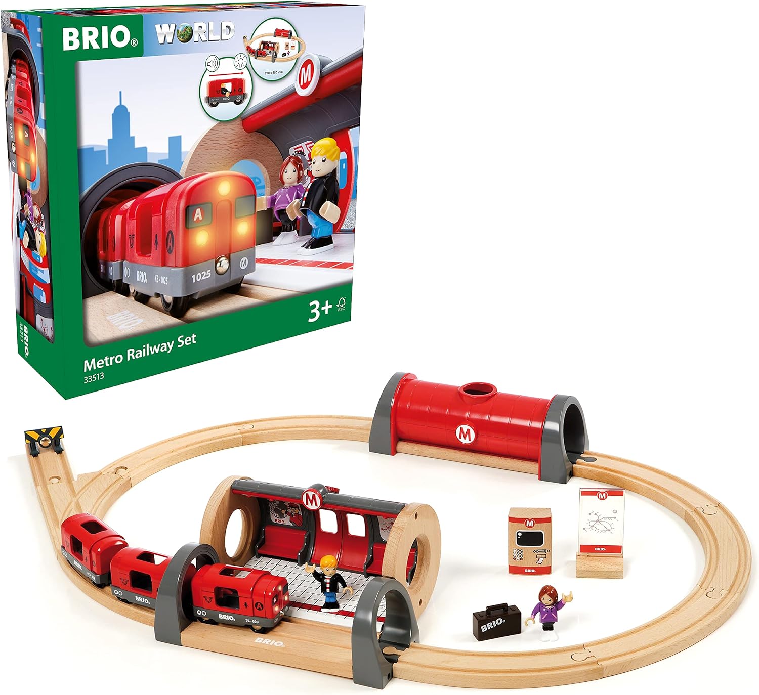 BRIO World Metro Train Set - Wooden Railway Playset for Kids 3 Years Up