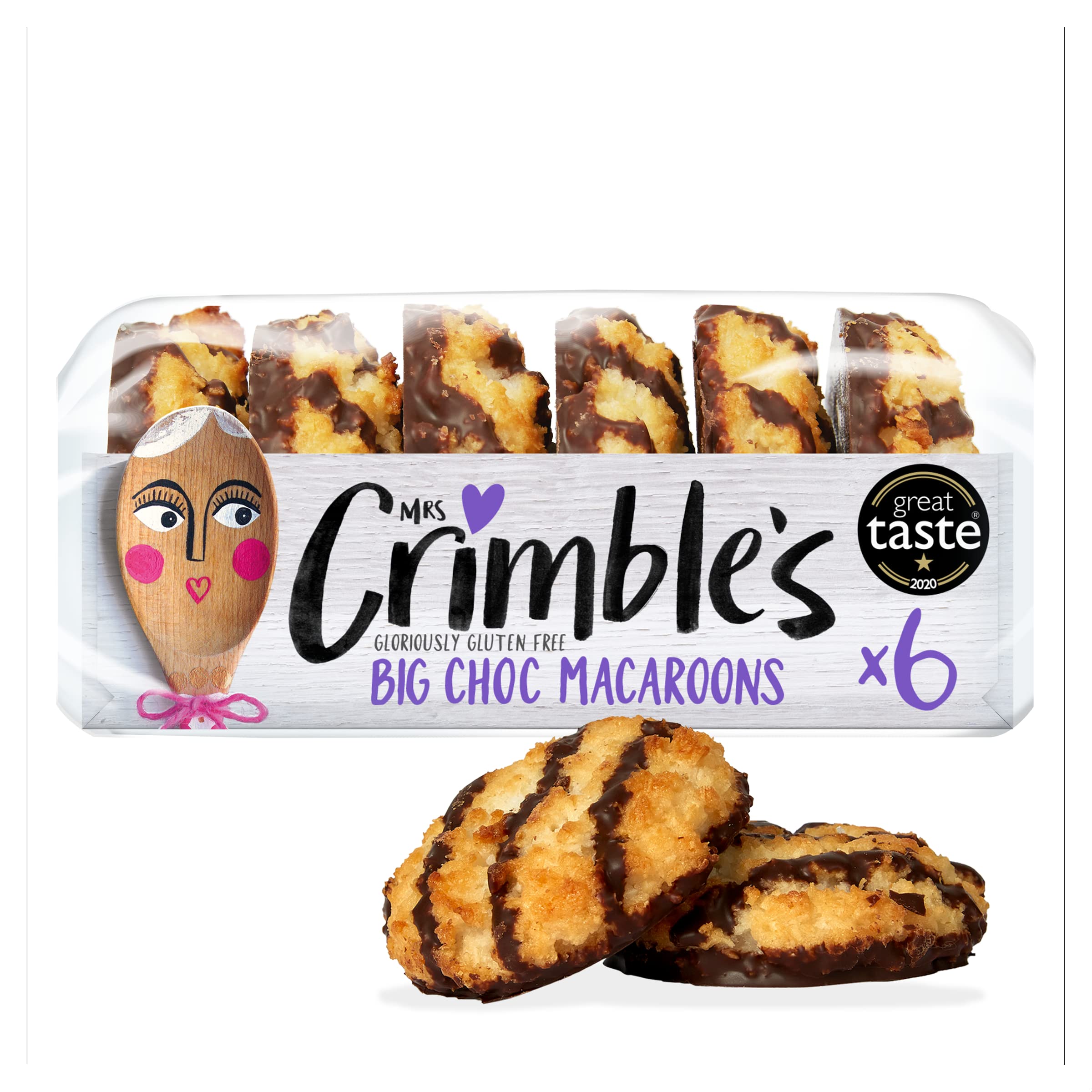 Mrs Crimbles 6 Large Chocolate Macaroons, 195g - Gluten Free, Moist Coconut Cookies with Cocoa