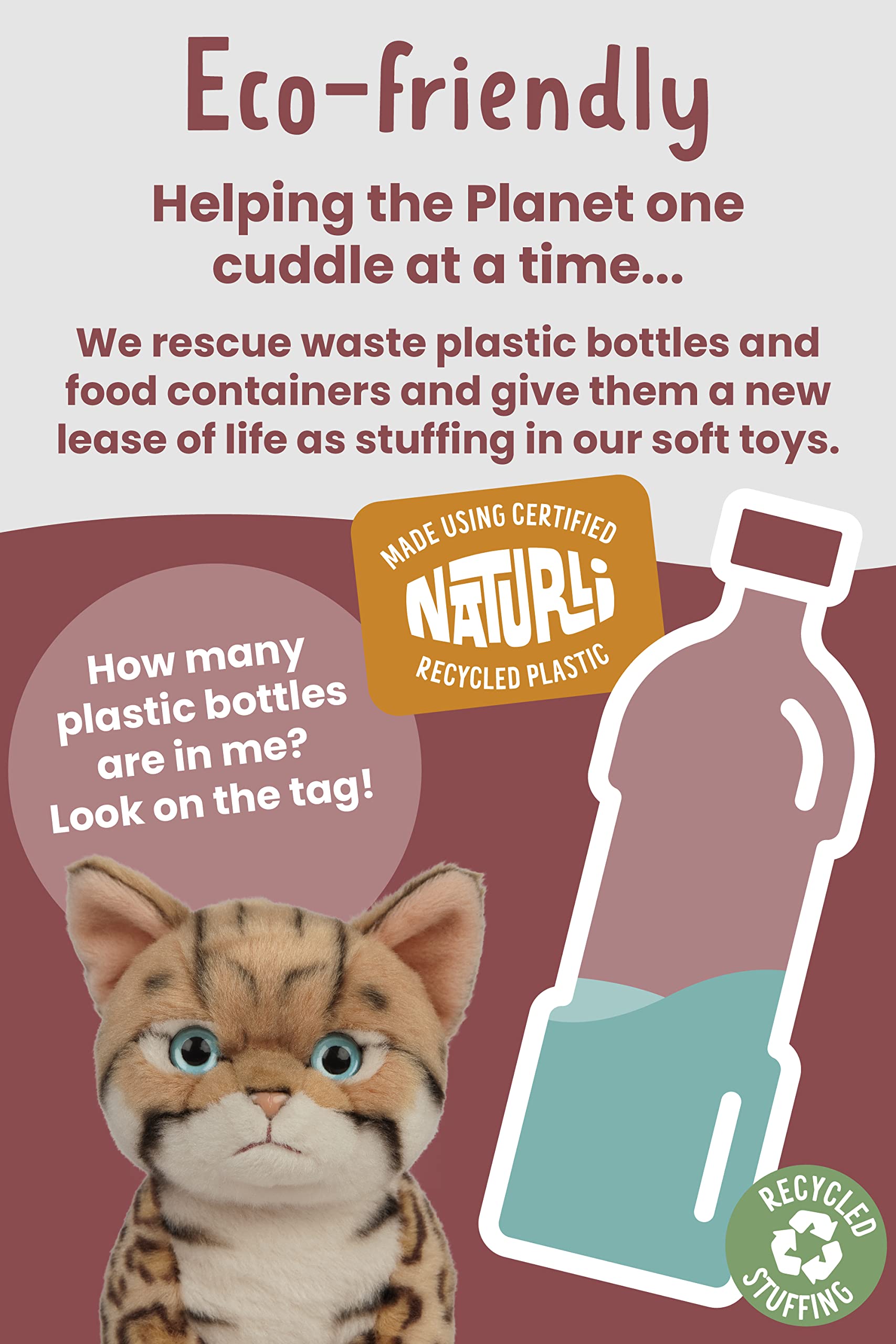 Living Nature Bengal Kitten Stuffed Animal - Realistic Soft Cuddly Cat Toy, 16.5cm, Brown 5