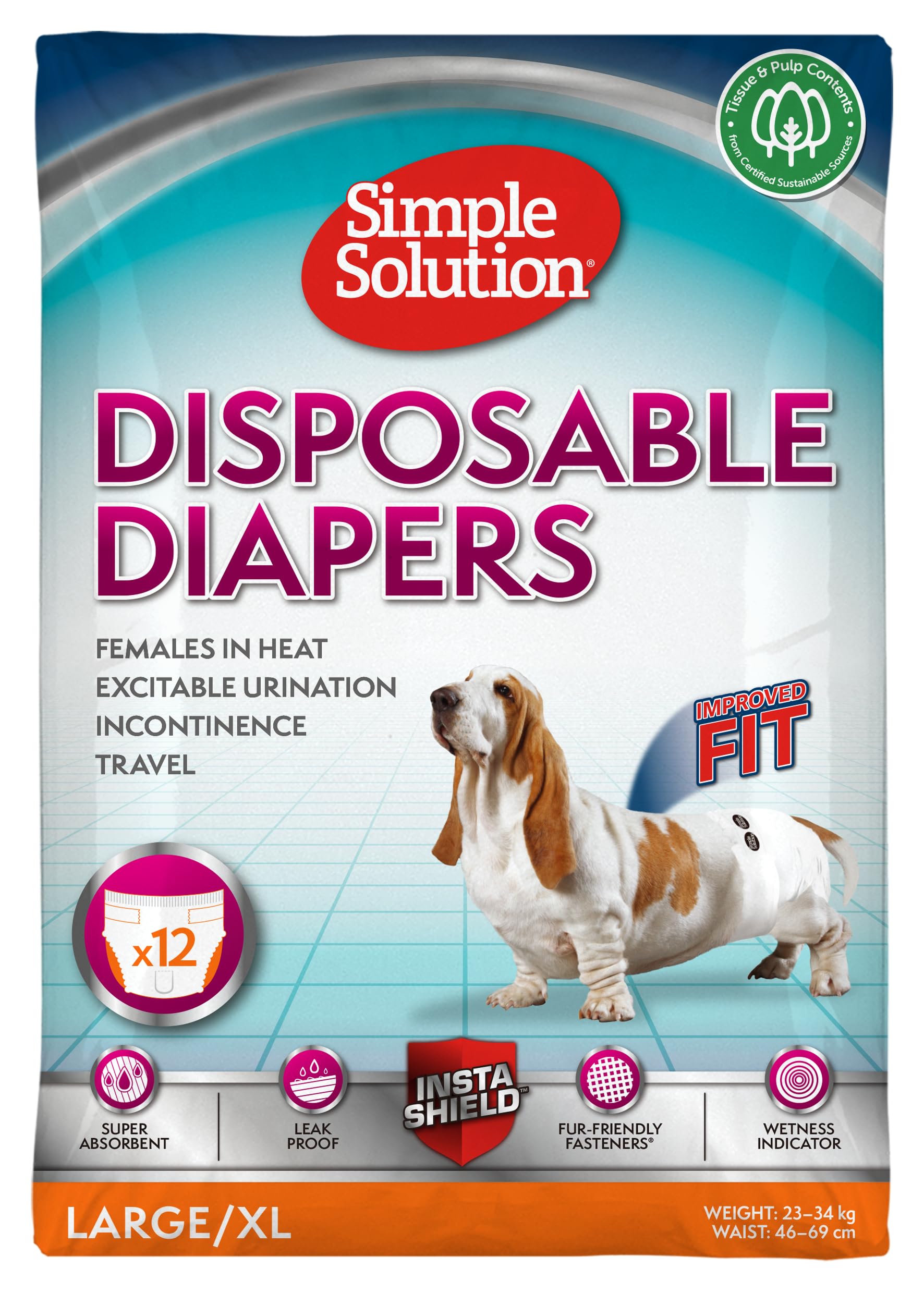 Simple Solution Disposable Dog Diapers for Female Dogs | Large Size (23-34 kg) | 12 Count