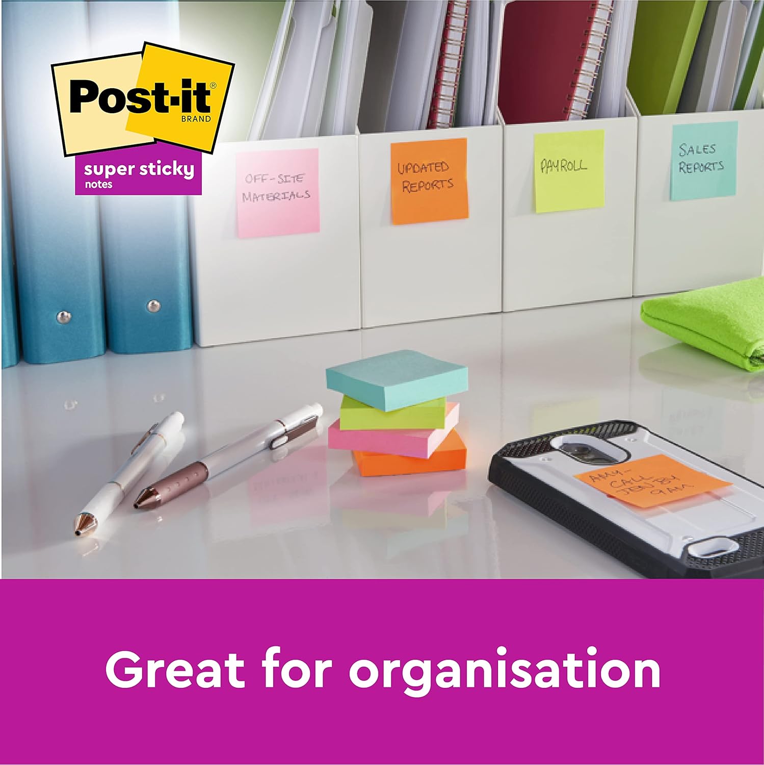 Post-it Super Sticky Notes, Pack of 6 Pads, 90 Sheets/Pad, 76mm x 127mm, Ideal for Desk, Office, School and Memos, Miami Colour Collection 6