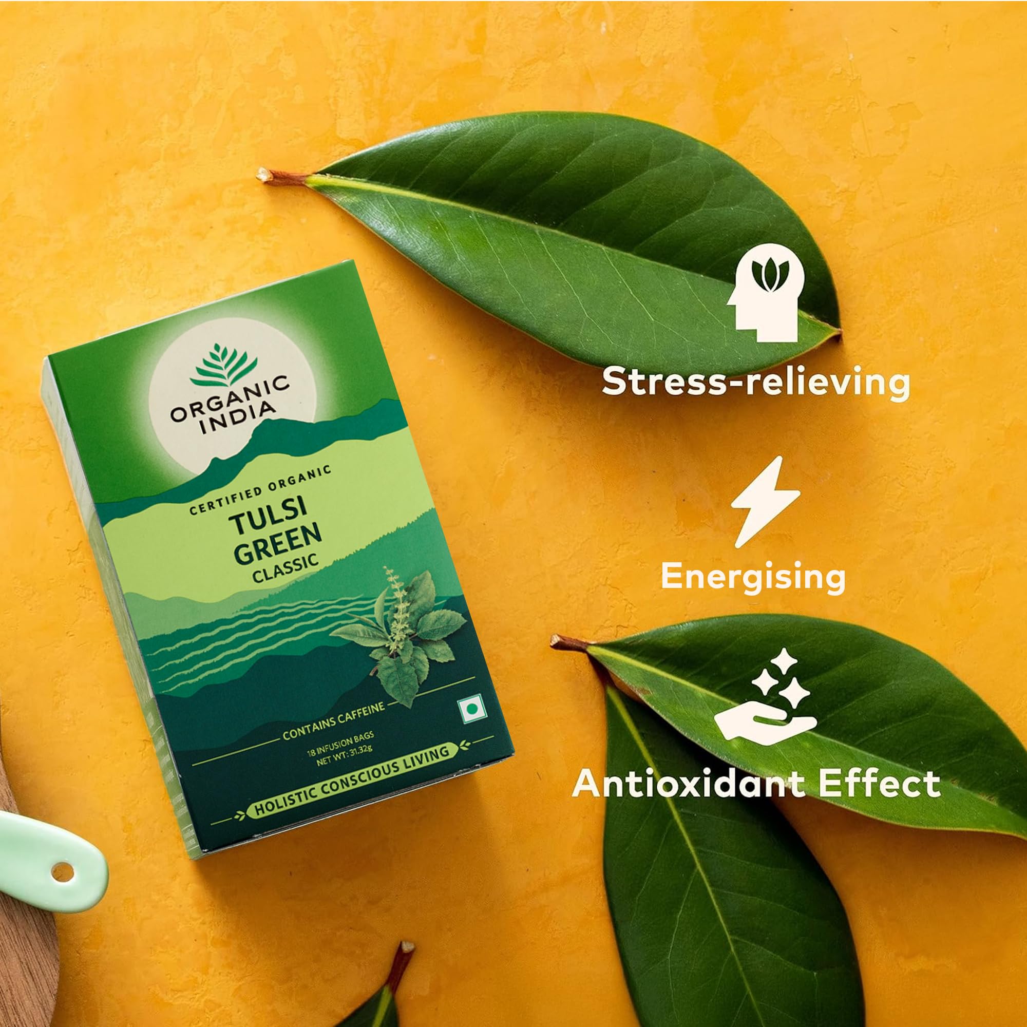 Organic India Tulsi Green Tea Classic, Certified Organic & Vegan, 18 Tea Bags 12