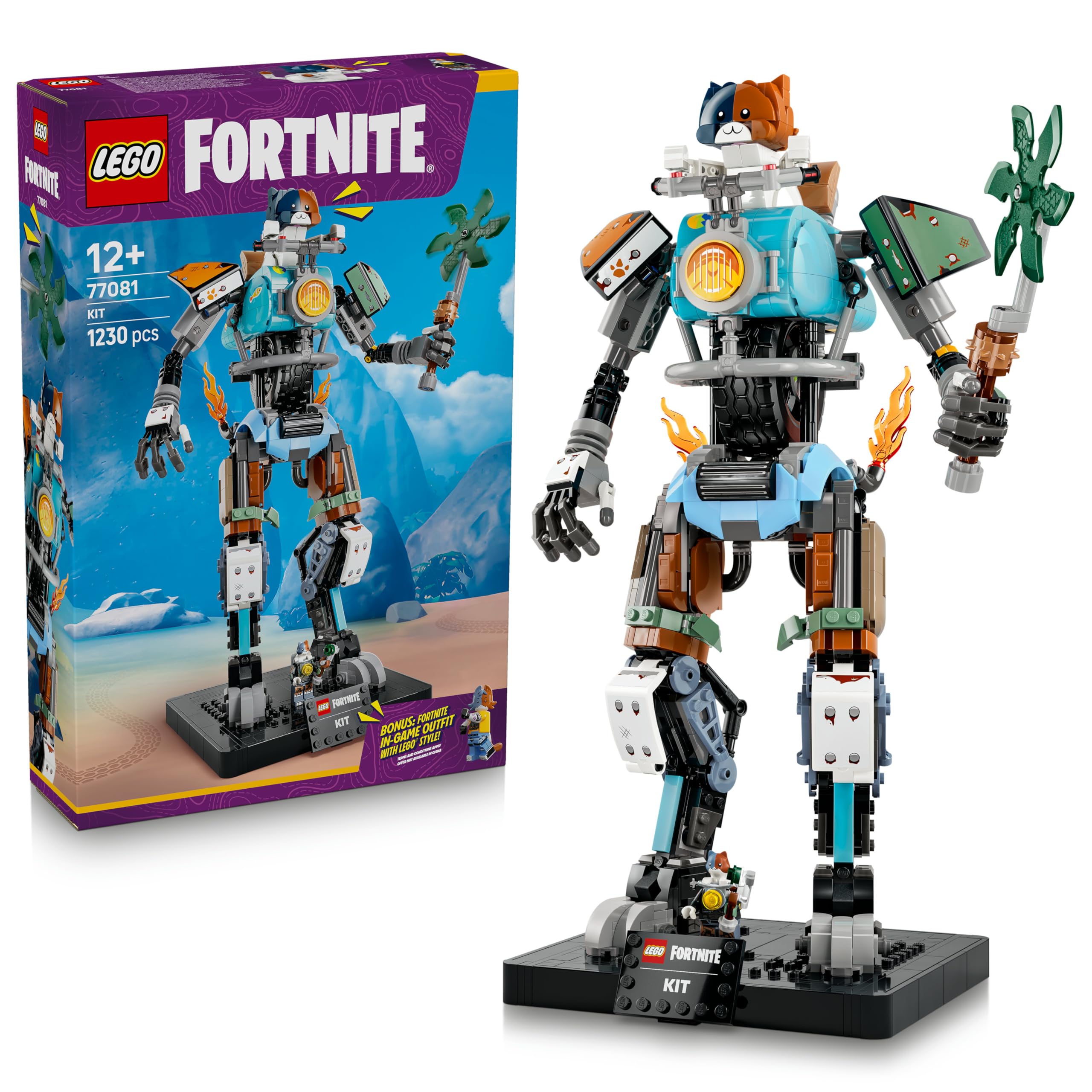 LEGO Fortnite KIT Mech Building Set - Interactive Figure with Power Claw Pickaxe & Spinning Wheel | 1230 Pieces | Ages 12+