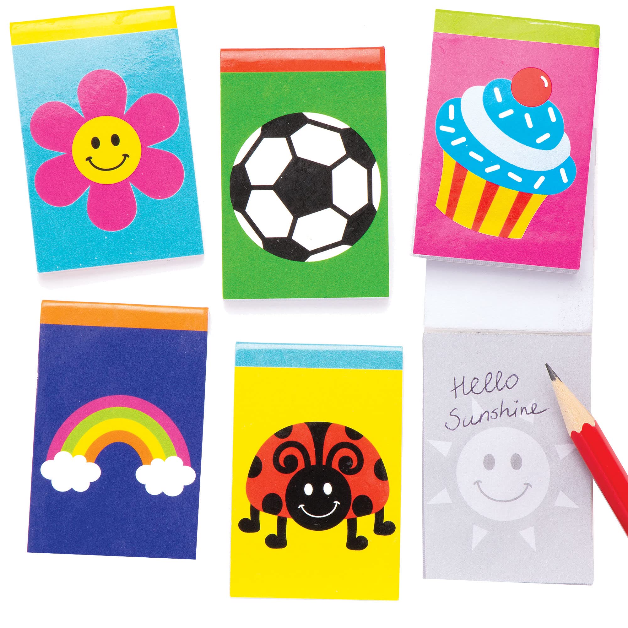 Baker Ross Novelty Notebooks - Pack of 12 Assorted Designs | Pocket Size Memo Pads for Party Favours