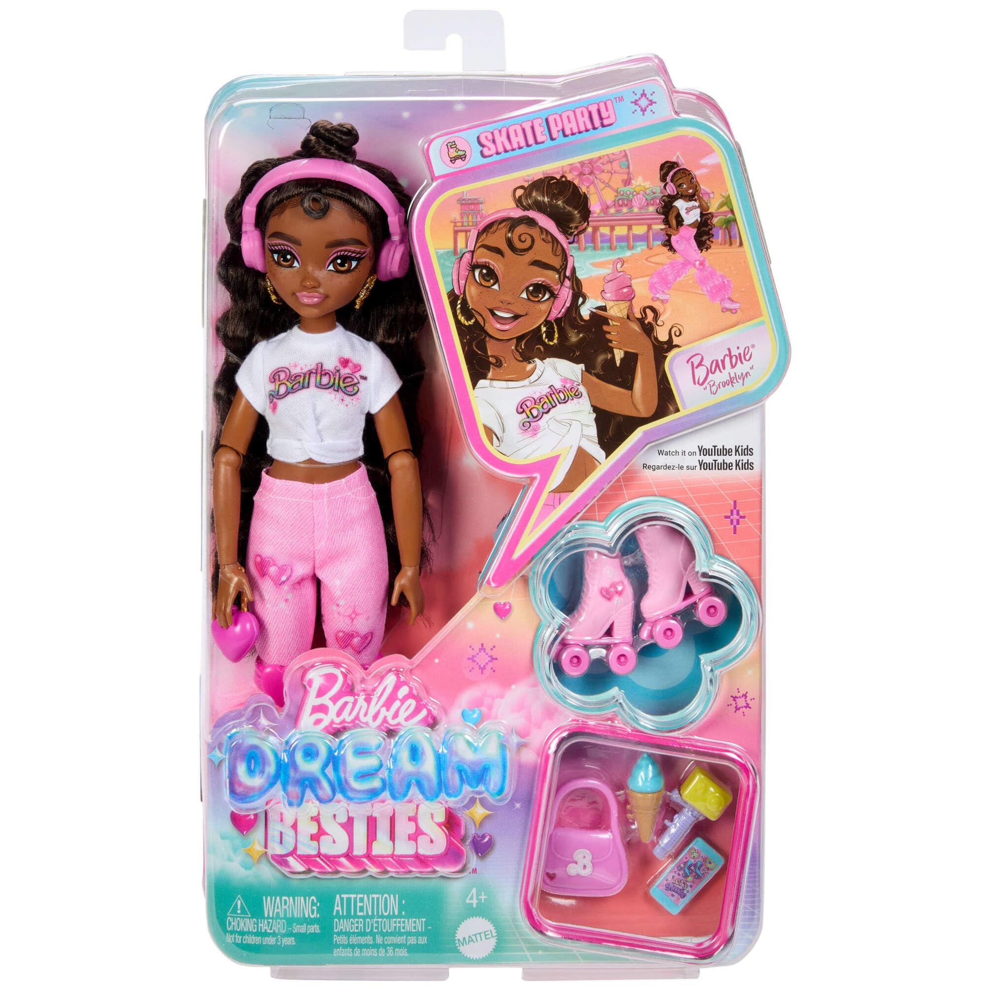 Barbie Dream Besties Doll and Accessories - Poshable Roller Skating Doll with Fashion Outfit & Fun Accessories for Kids 4+ 6