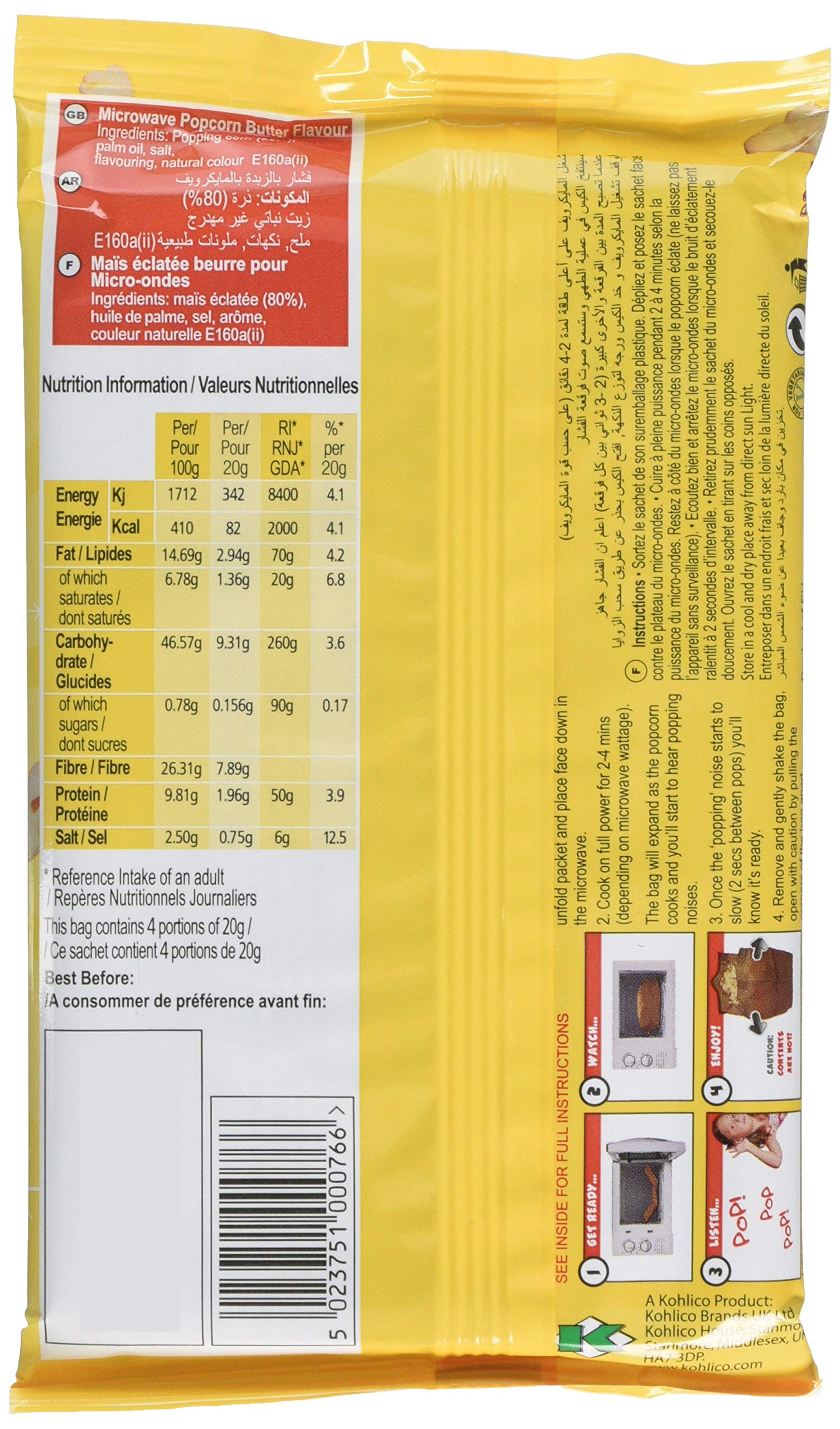 Eazypop Microwave Popcorn - Butter Flavour | 85g Bags | Pack of 16