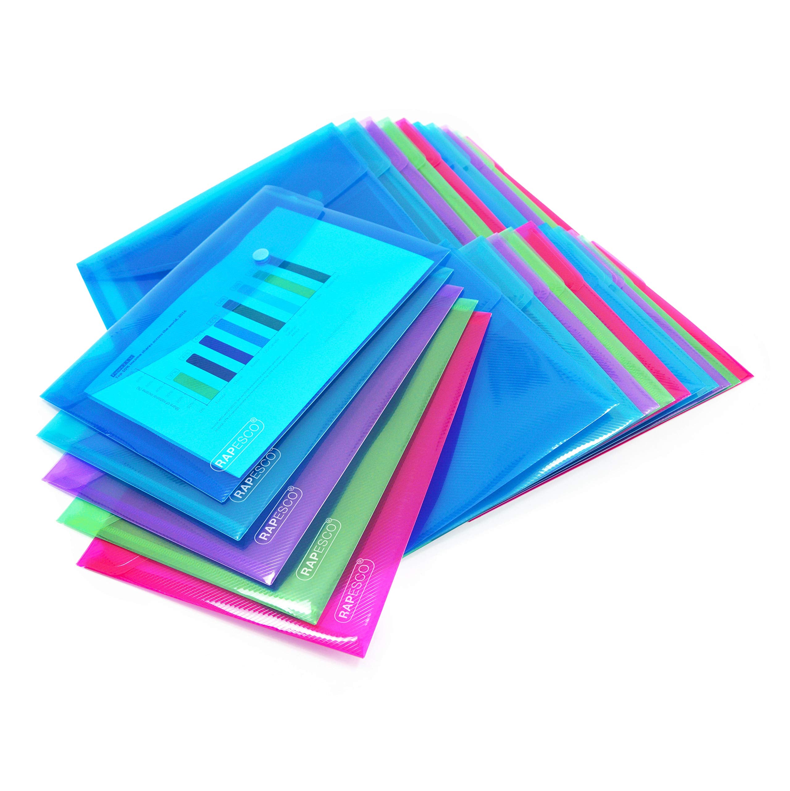 RAPESCO A5 Bright Transparent Popper Wallet - 75 Sheet Capacity | Pack of 25 | 100% Recycled PP
