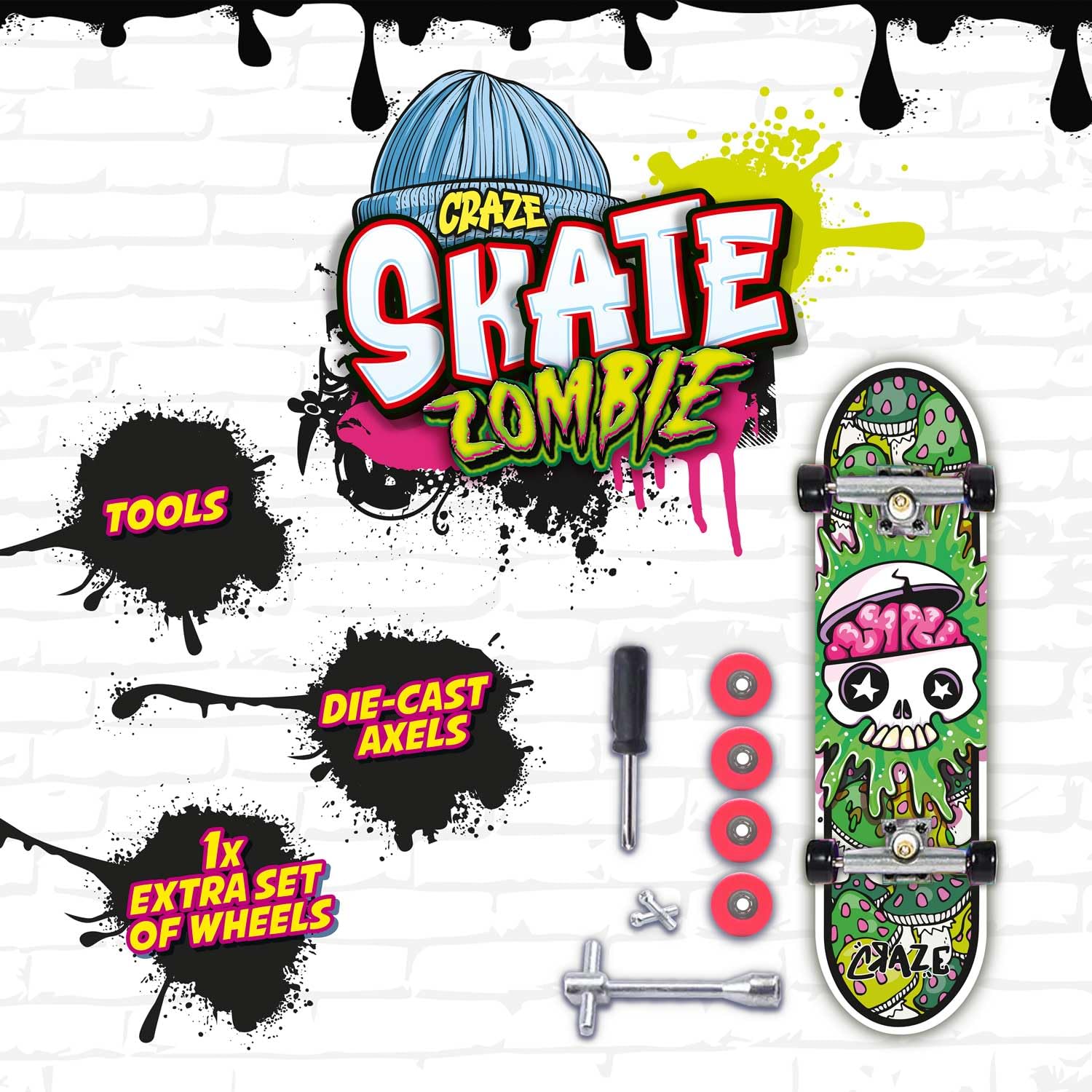 CRAZE SKATE Fingerboard Set Zombies Edition Pack of 4 - Mini Skateboards for Finger Play