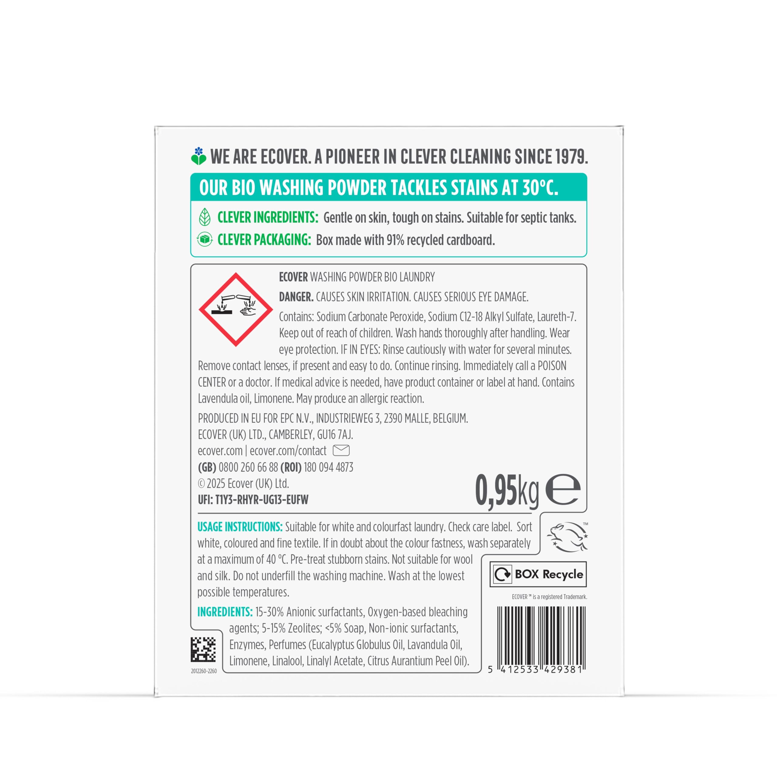 Ecover Bio Laundry Detergent Powder - Enzyme Enriched, Lavender Scent | 950 g 2