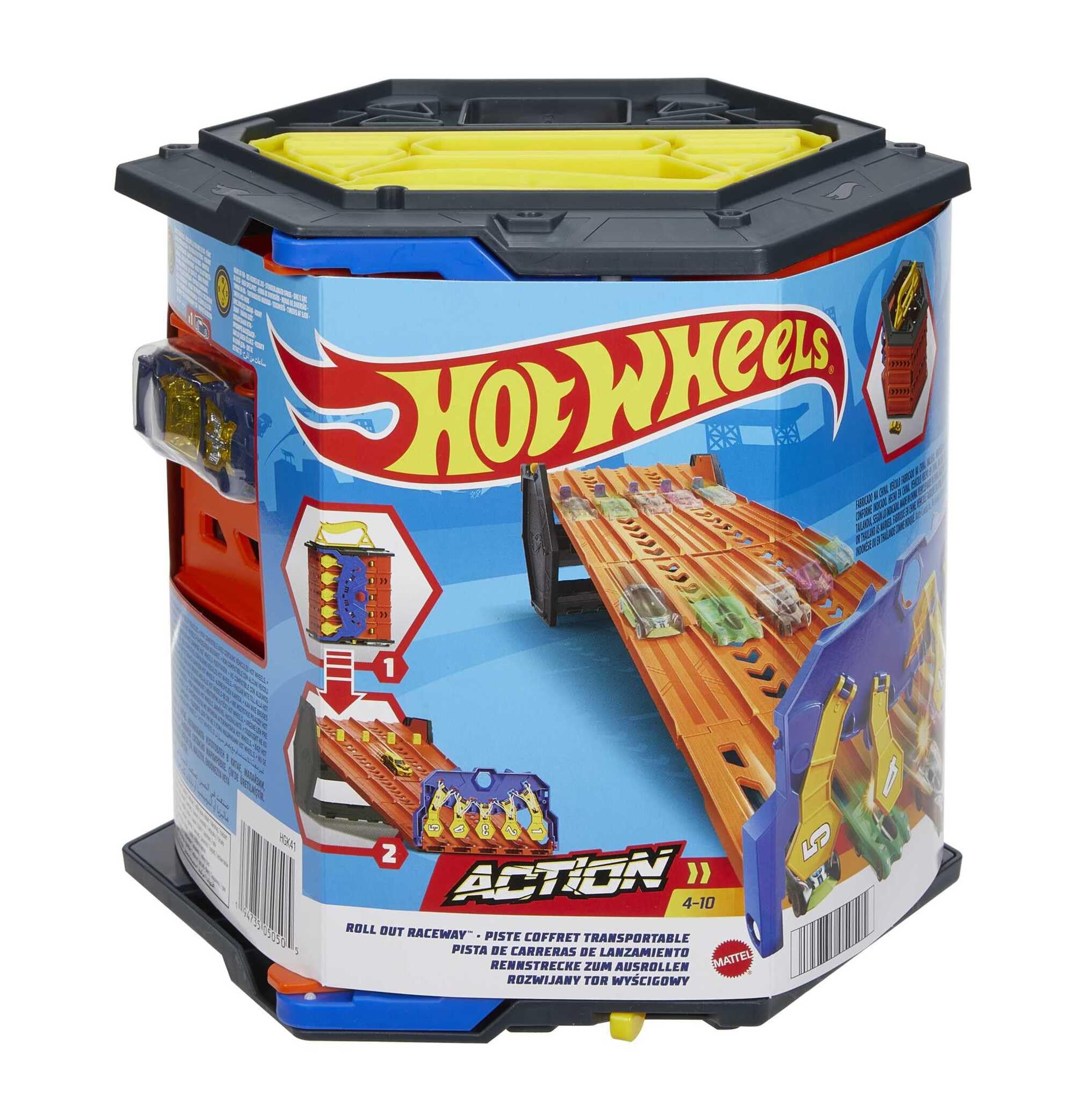 Hot Wheels Roll Out Raceway Track - 5-Lane Racetrack with Storage Bucket for Kids 4+ 8
