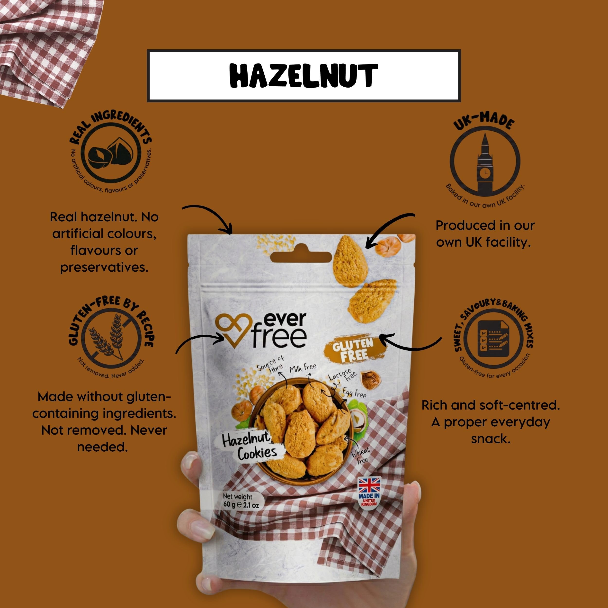 EverFree Gluten-Free Hazelnut Cookies - Vegan, Dairy-Free, Egg-Free, High Fibre 90g 4