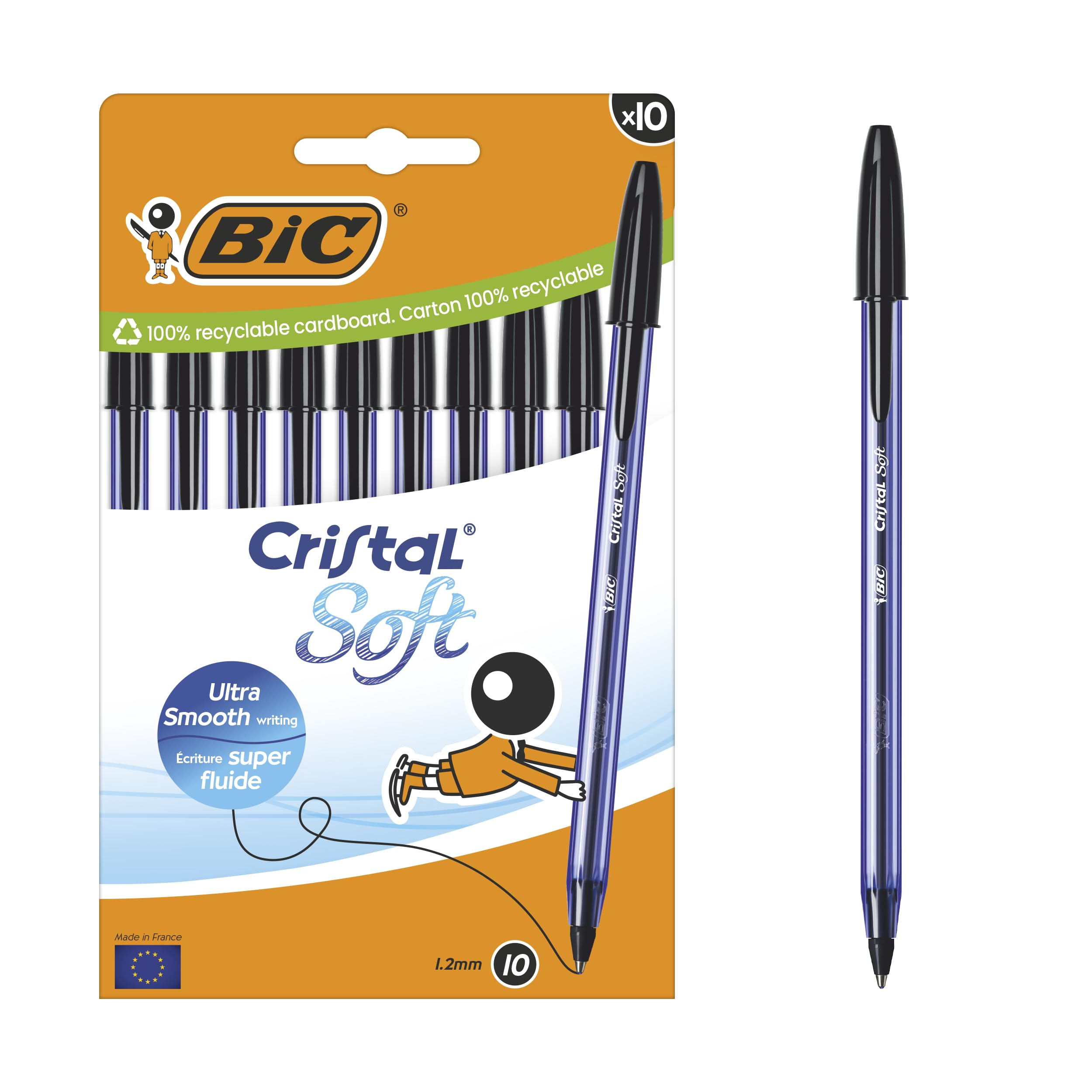 BIC Cristal Soft Ballpoint Pens - Smooth Softline Ink | Medium 1.2mm Tip | Smudge Free | Pack of 10