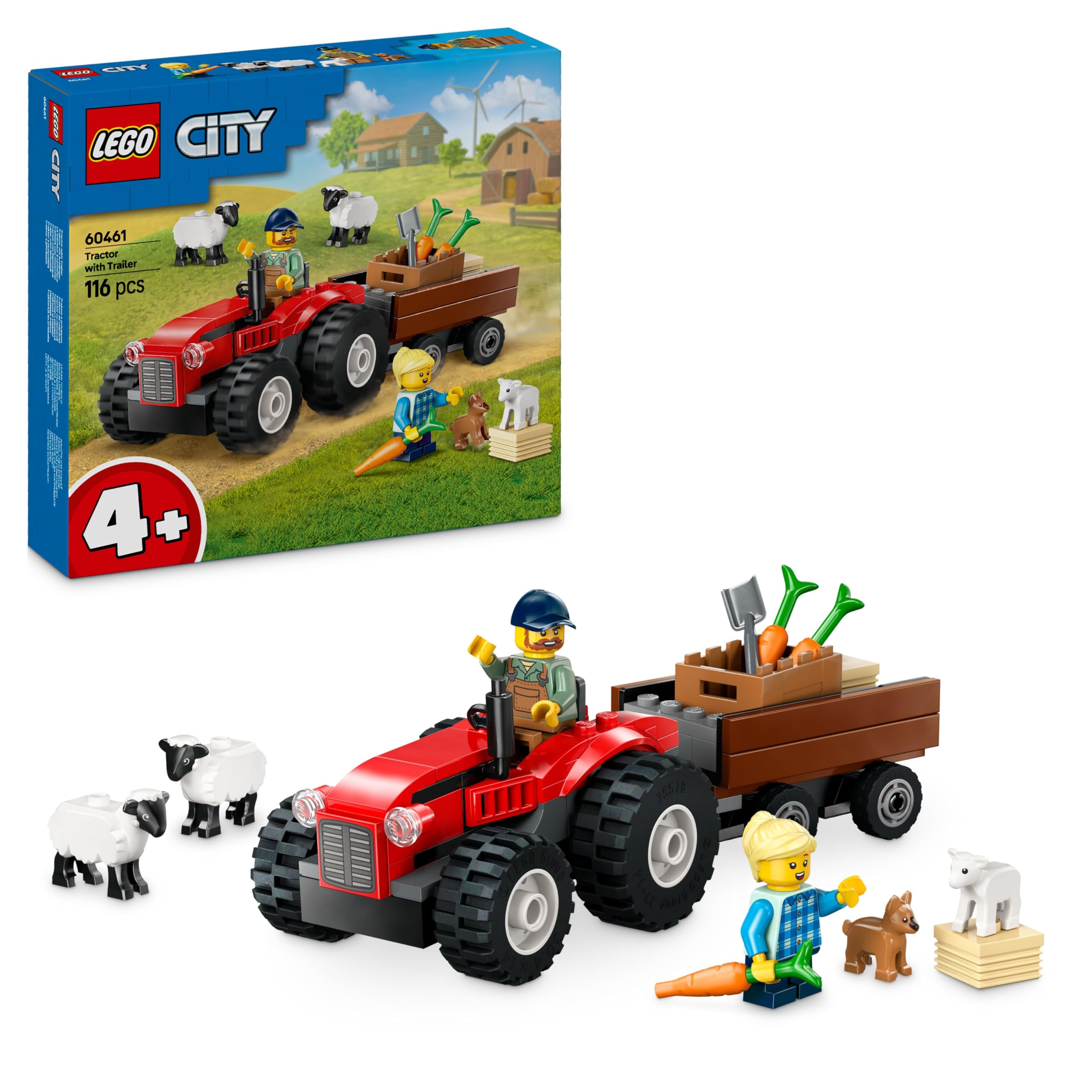 LEGO City Red Farm Tractor with Trailer & Sheep Toy Set - Building Playset for Ages 4+ 1