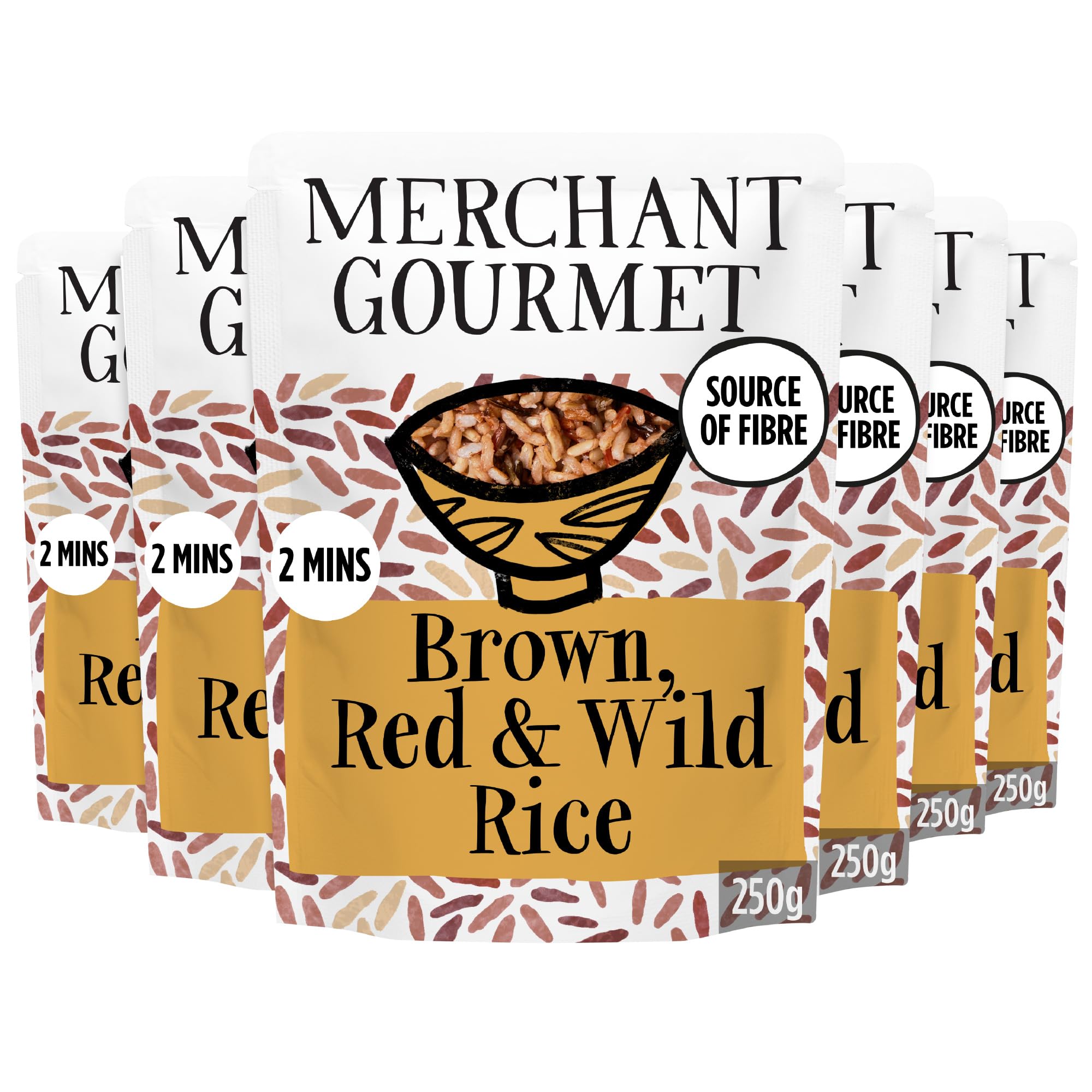 Merchant Gourmet Brown, Red & Wild Rice - Ready in Under 2 Mins | 6 x 250g Pouches | Source of Fibre 1