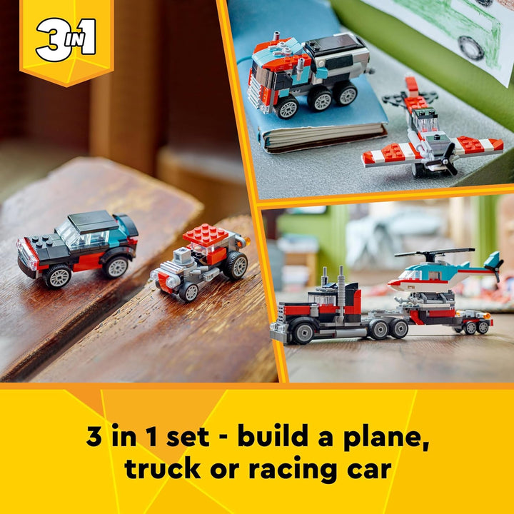LEGO Creator 3in1 Flatbed Truck with Helicopter - 270 Piece Building Set for Ages 7+