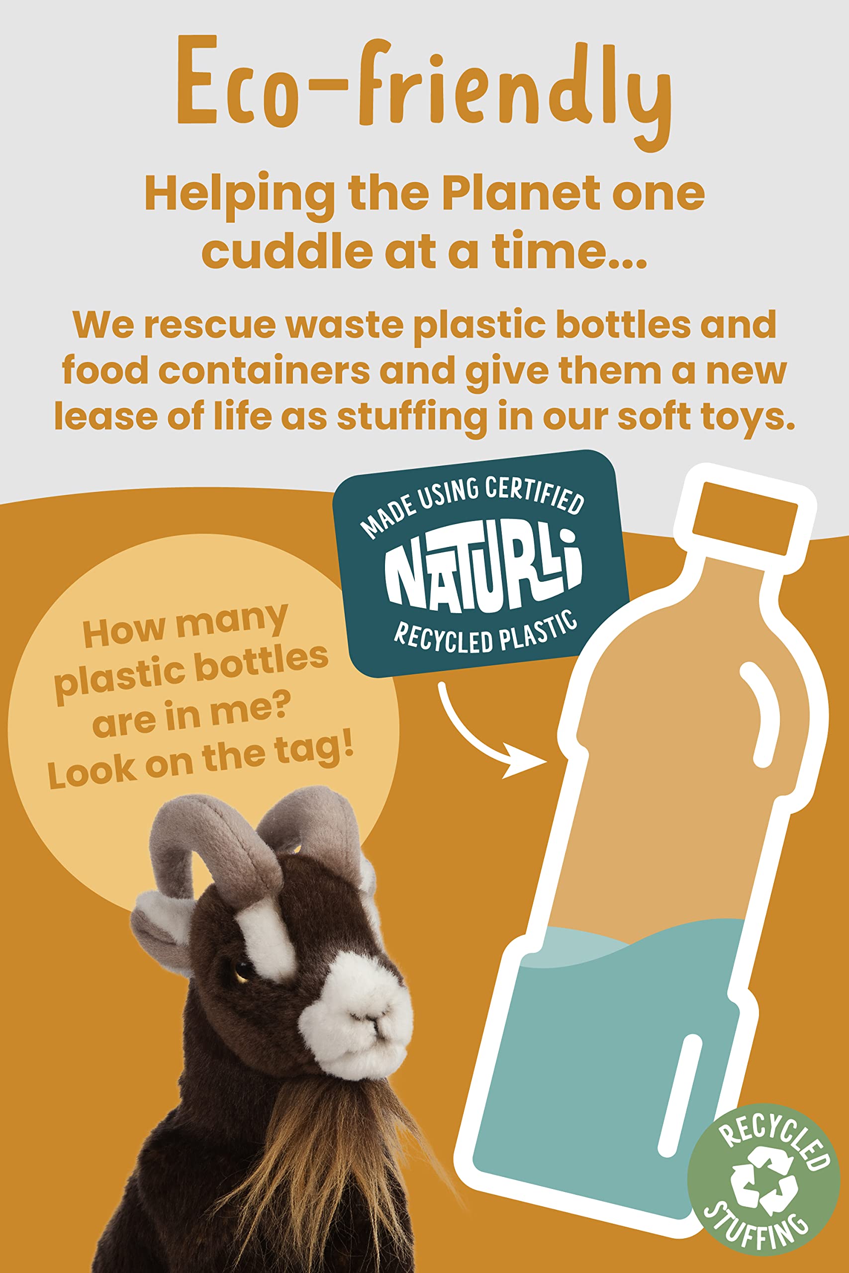 Living Nature Brown Billy Goat Realistic Farm Animal Soft Toy Plush | Eco Friendly | 0m+ 5