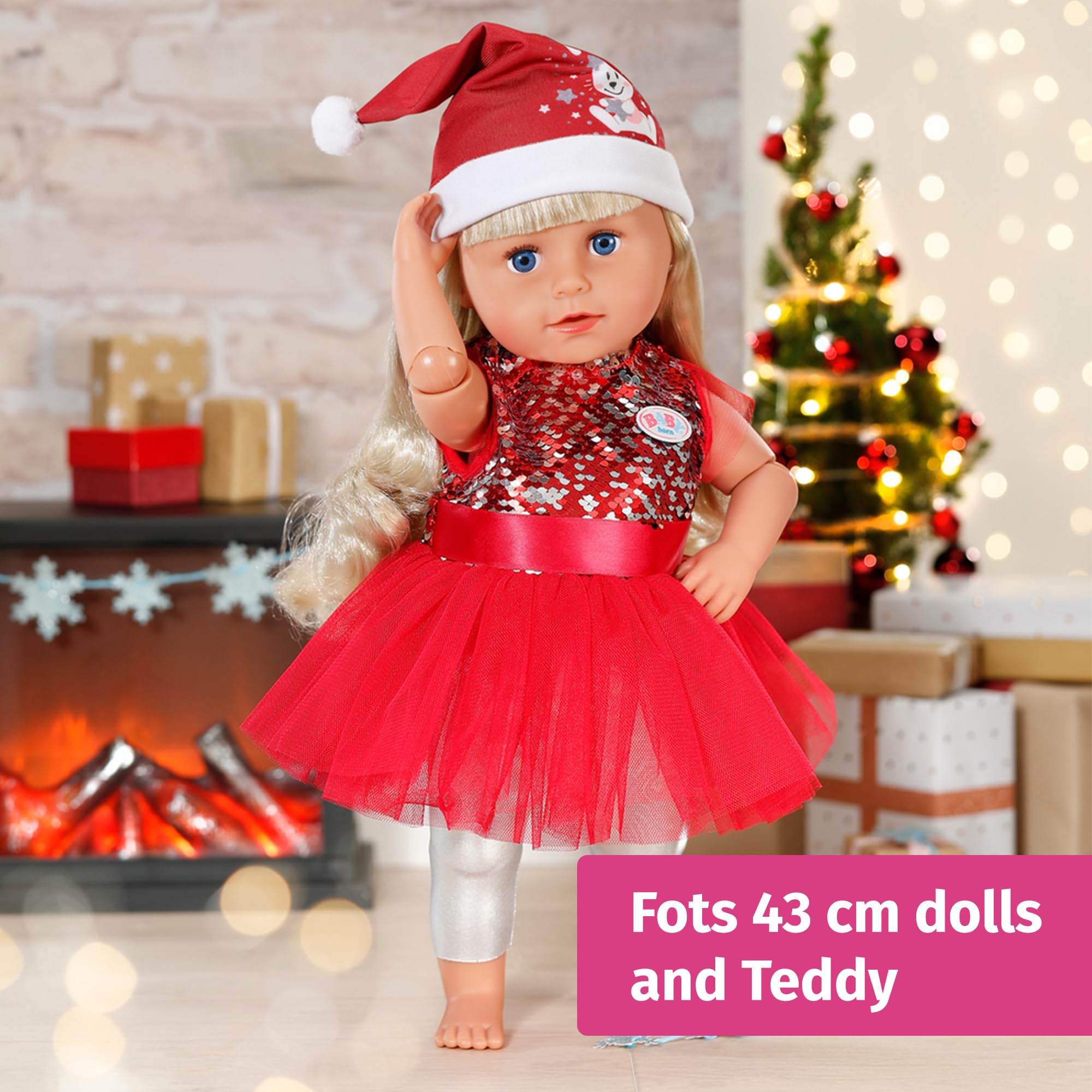 BABY born Christmas Dress - Festive Outfit with Sequins, Leggings & Hat for 43cm Dolls 14