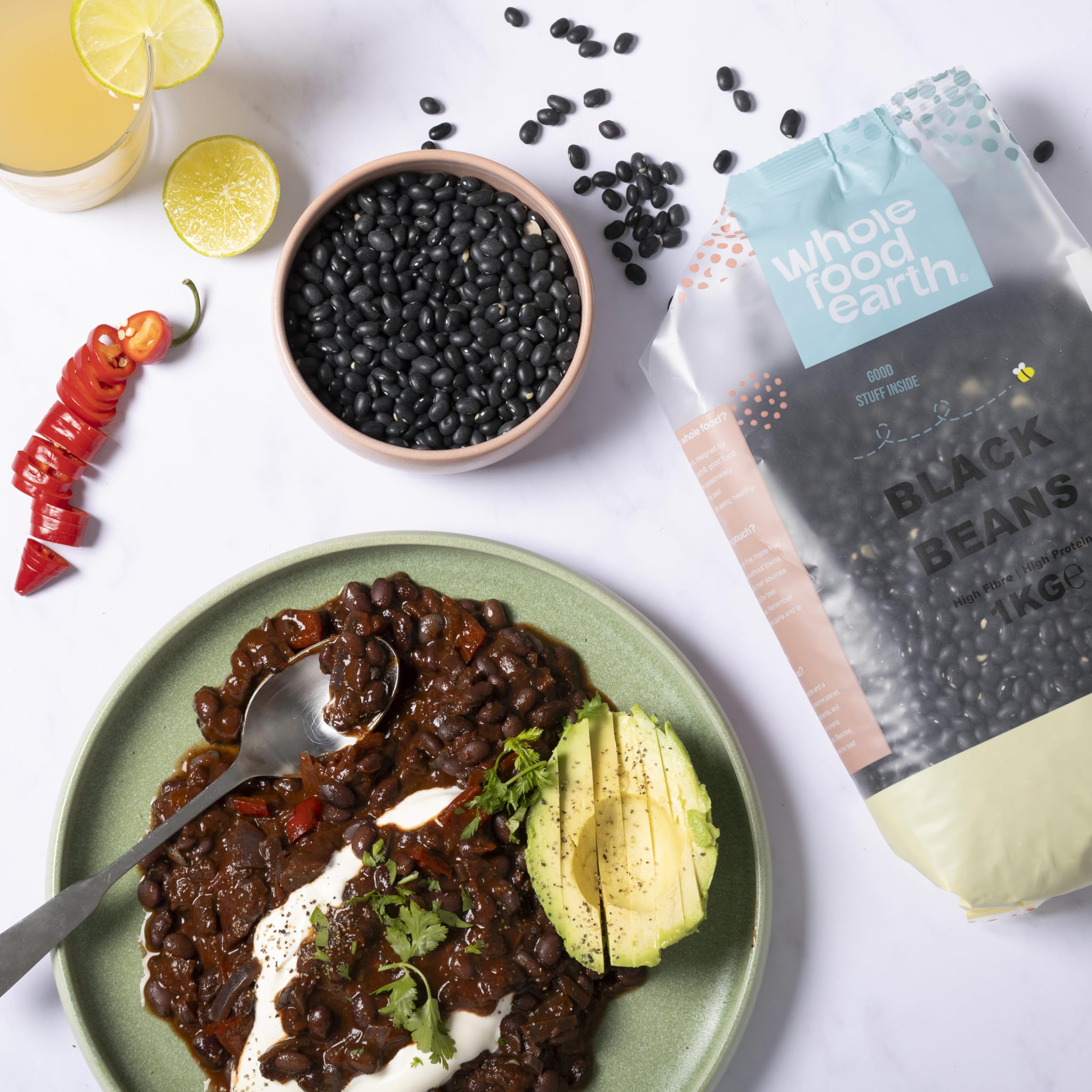 Wholefood Earth Black Beans - 1 kg | GMO Free | High Fibre | Vegan 3