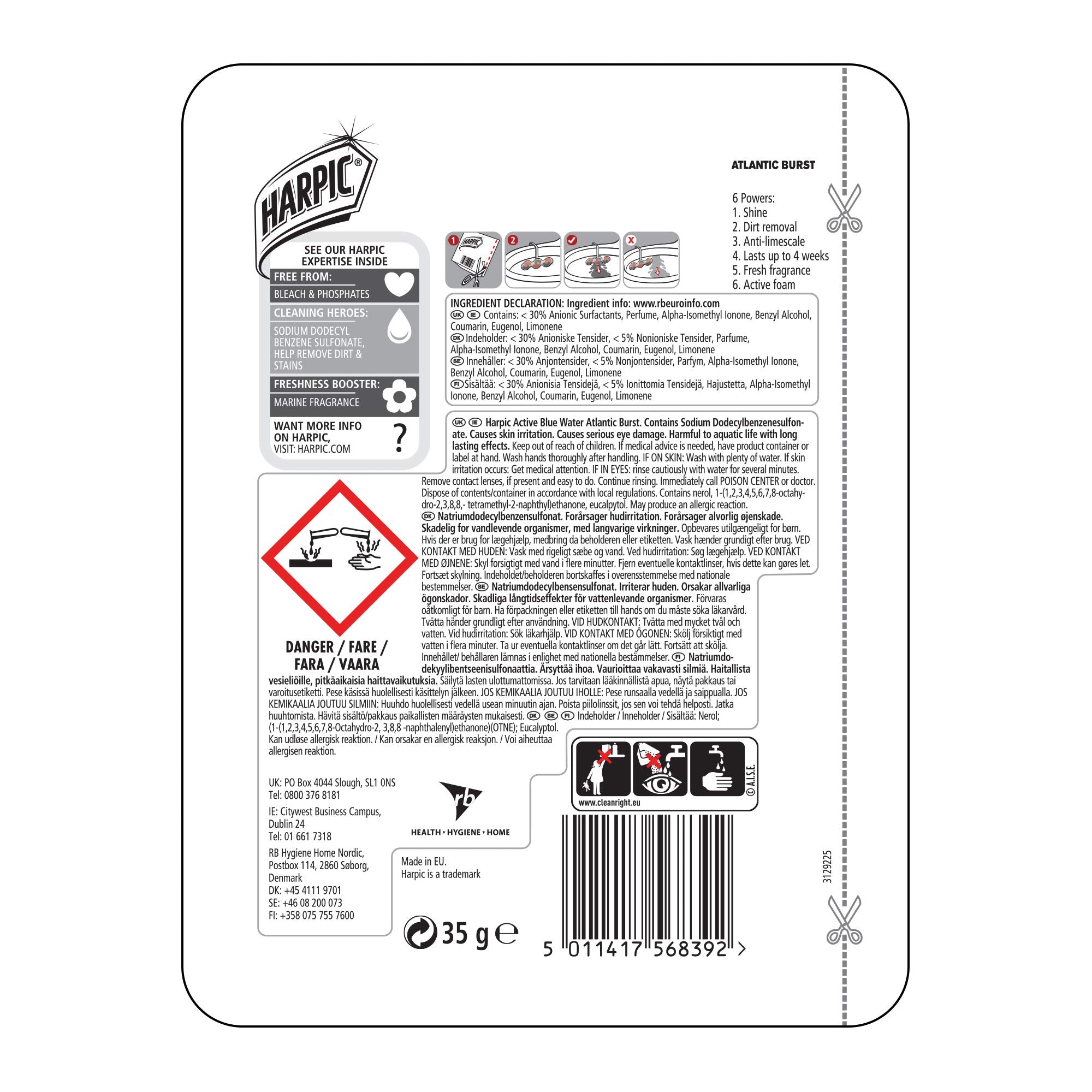 Harpic Active Fresh Toilet Rim Block Twin Pack, Atlantic Fresh 7