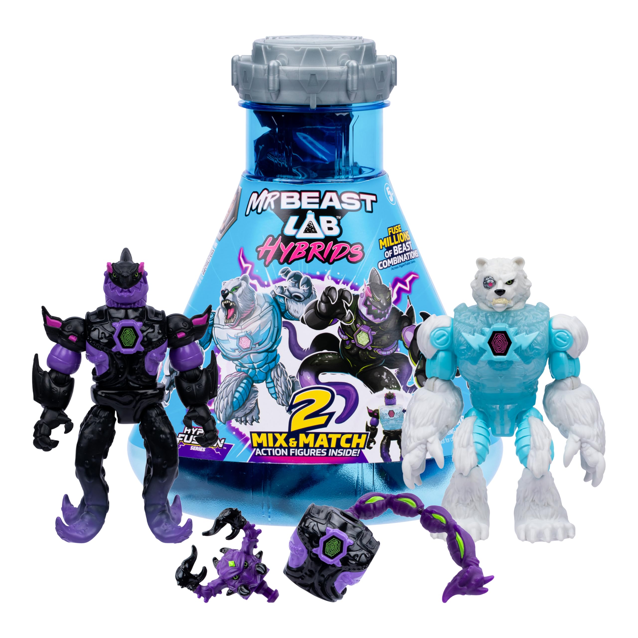 MRBEAST LAB Hybrids Multi Pack Action Figures - Create 2 Figures, Golden Dragon Parts | Ages 6+