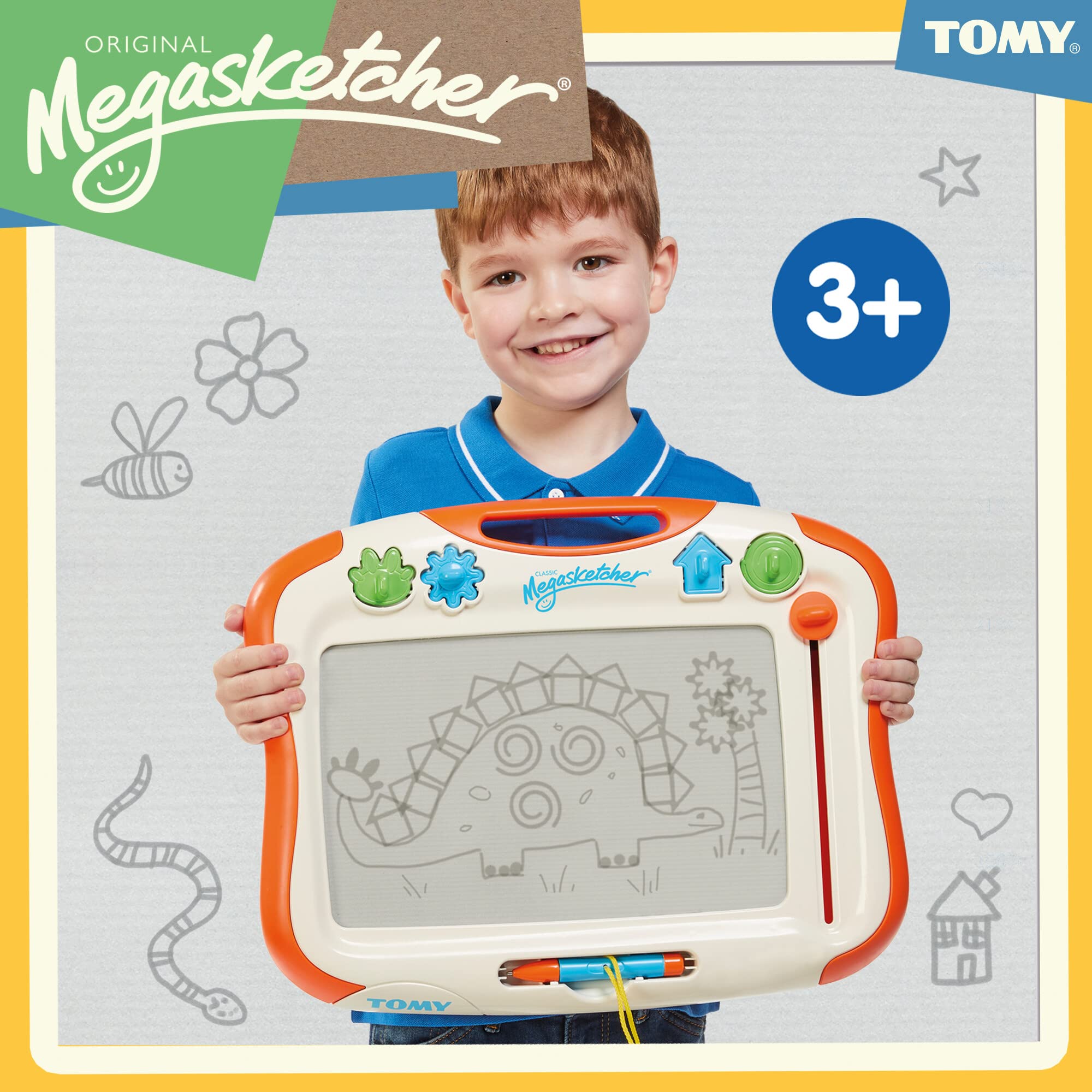 TOMY Megasketcher Classic Magnetic Drawing Board | Large 45x35cm Screen | Ages 3+ | 4 Stamps Included 3