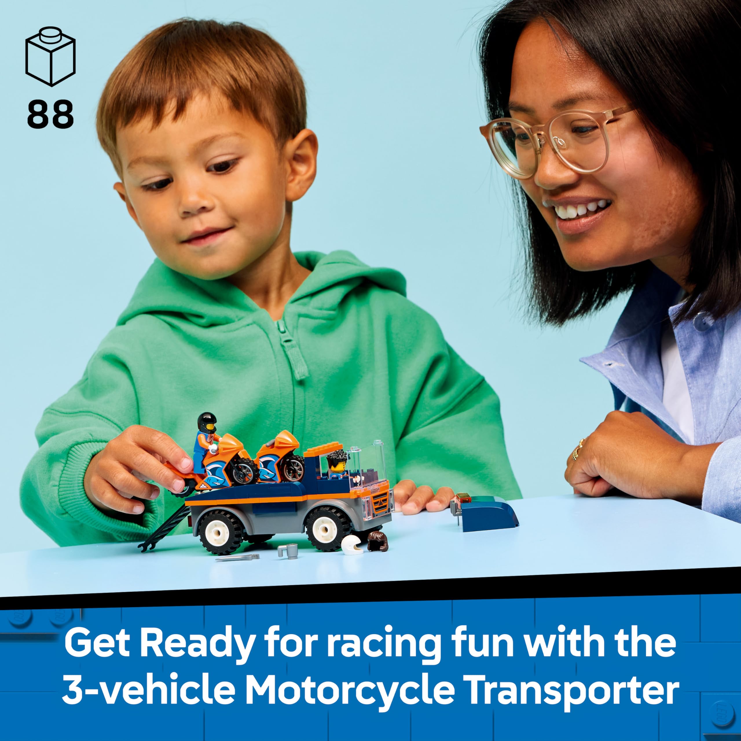 LEGO City Motorcycle Transporter Building Set 60491 for Ages 4+ | Includes Truck, 2 Motorcycles & 2 Minifigures
