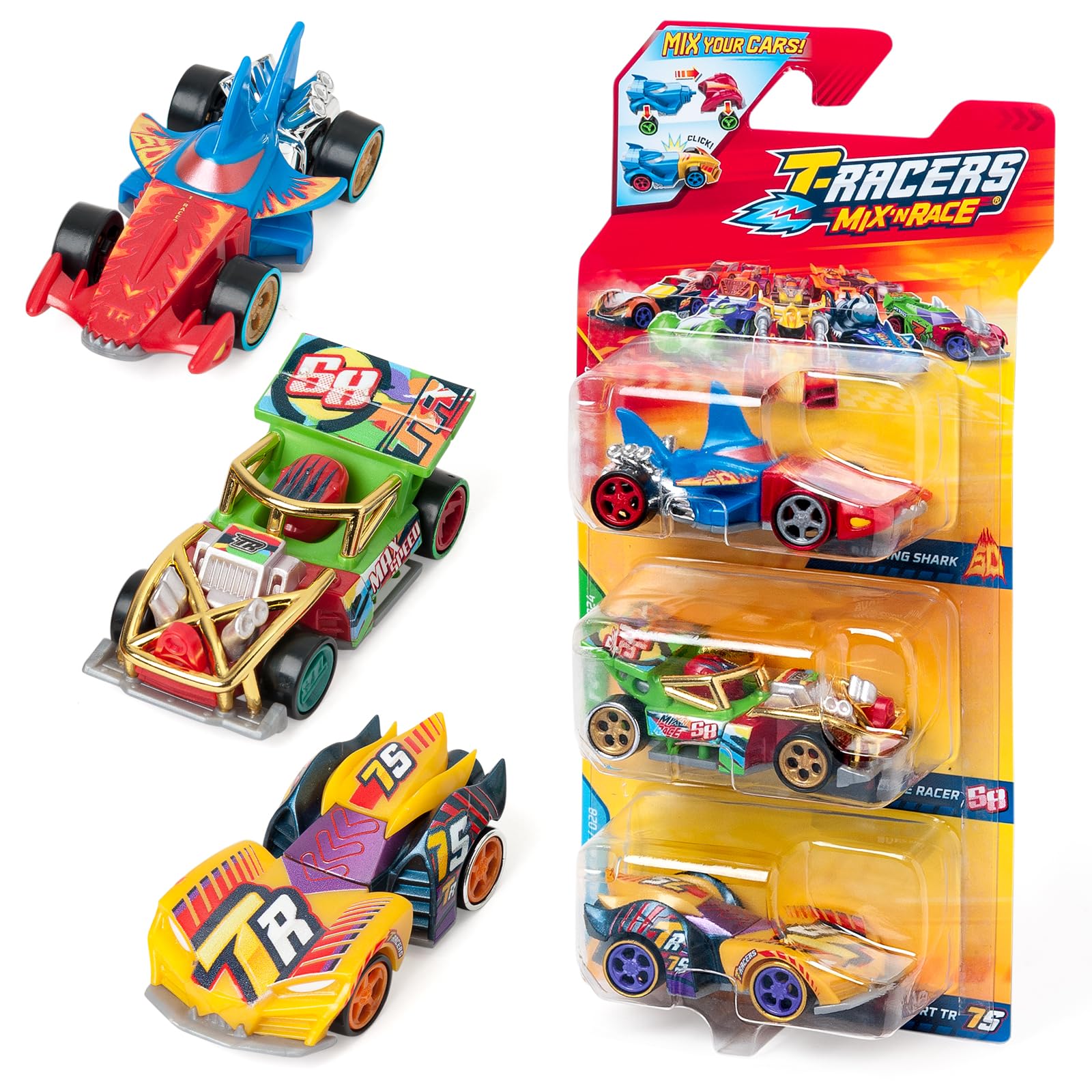 T-RACERS Mix 'N Race 3 Pack – Collectible Interchangeable Cars for Kids 3+