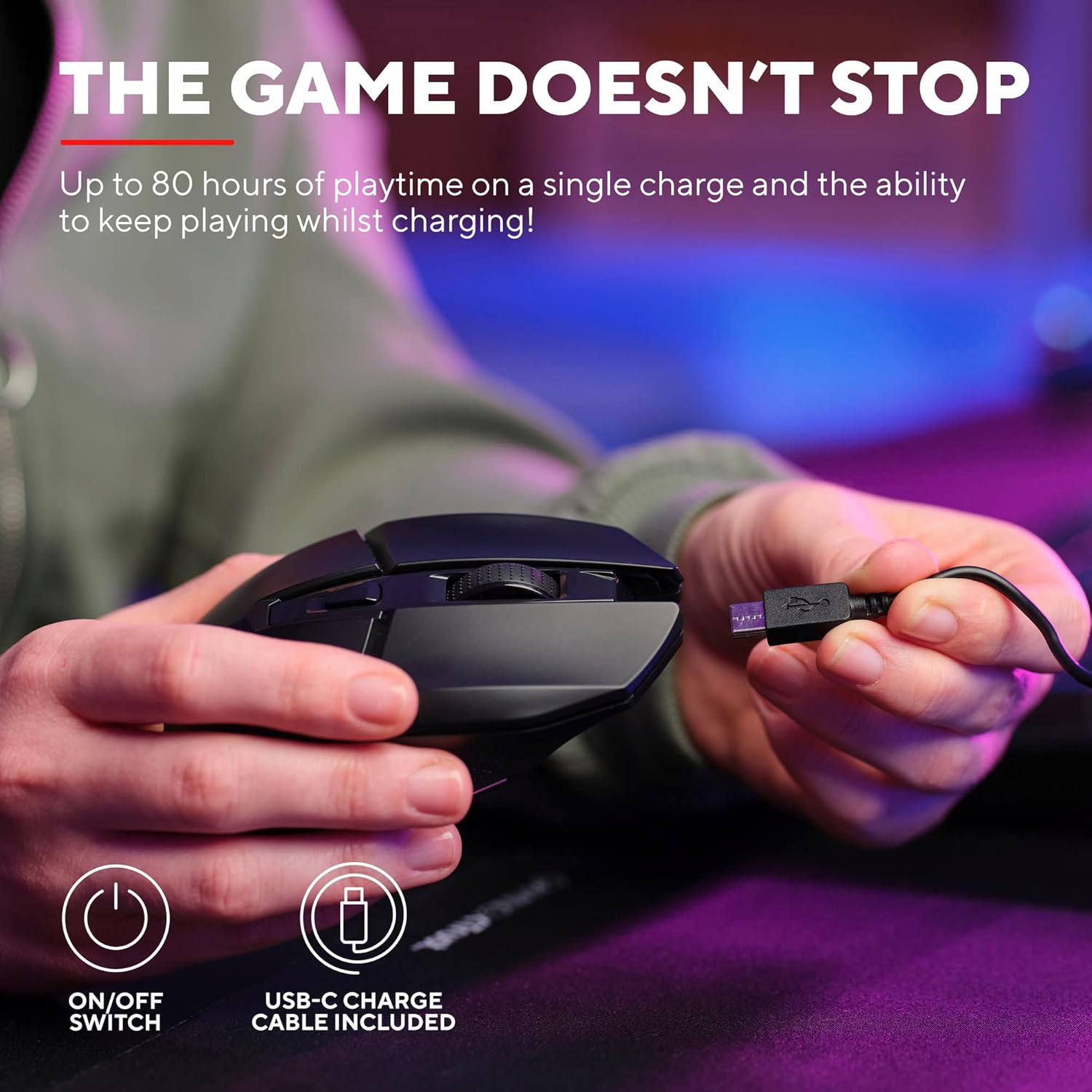 Trust Gaming GXT 110 Felox Rechargeable Wireless Gaming Mouse – 80H Battery, 800-4800 DPI, RGB LED, 6 Buttons 11