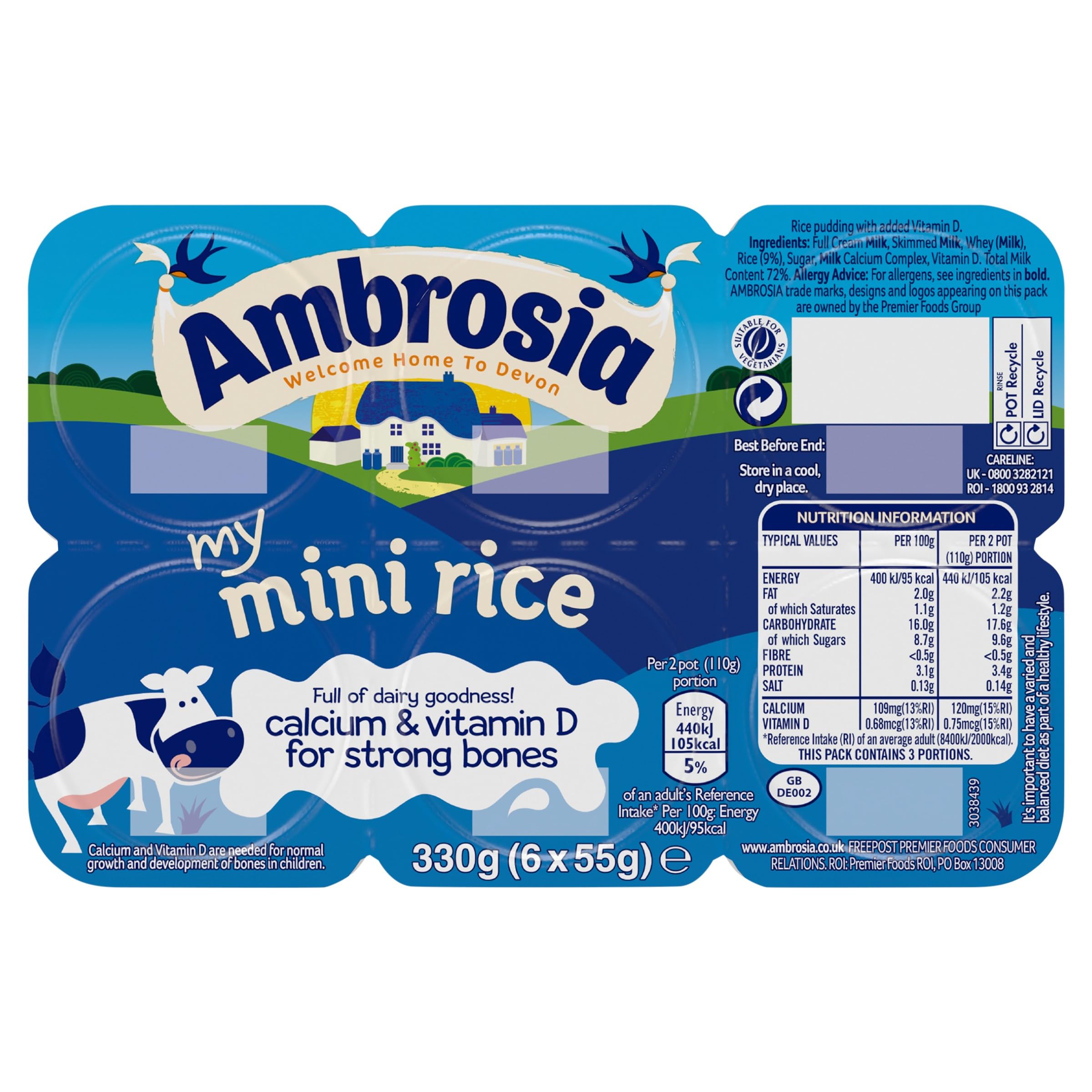 Ambrosia My Mini Rice Pudding Pots with Added Calcium & Vitamin D - Pack of 6 (55g Pots) 7