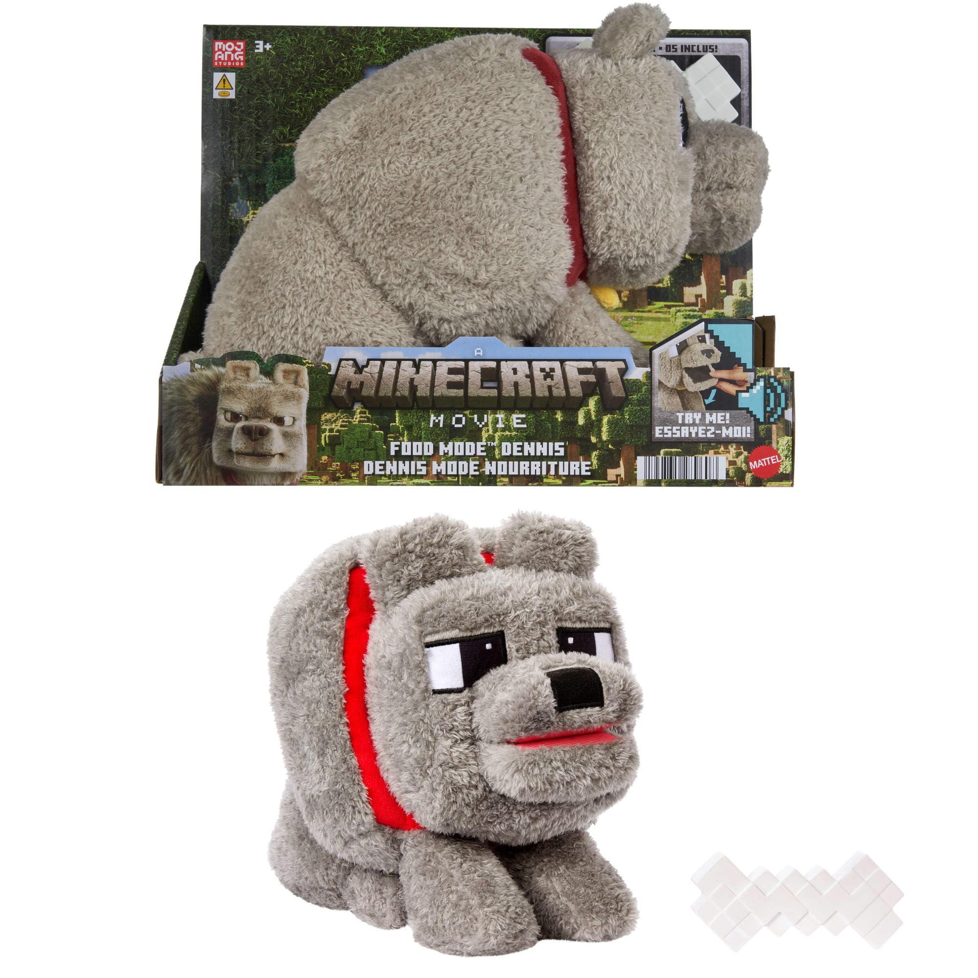 Minecraft Dennis the Wolf Plush Toy with Feeding Action & Sound - Interactive Stuffed Animal for Kids 3+ 1