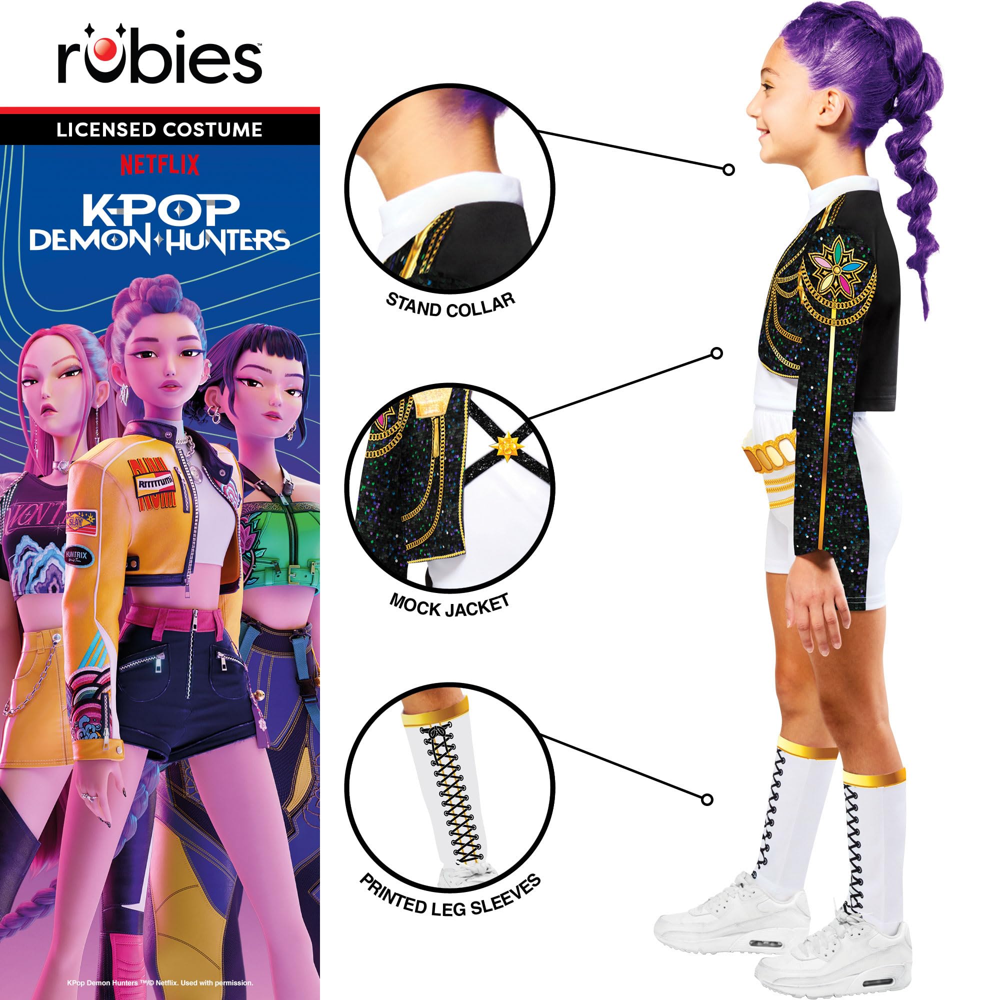 Rubies Official Netflix K-Pop Demon Hunters Deluxe Rumi Golden Child Costume, Kids Fancy Dress, Size Age 6+ Years 6