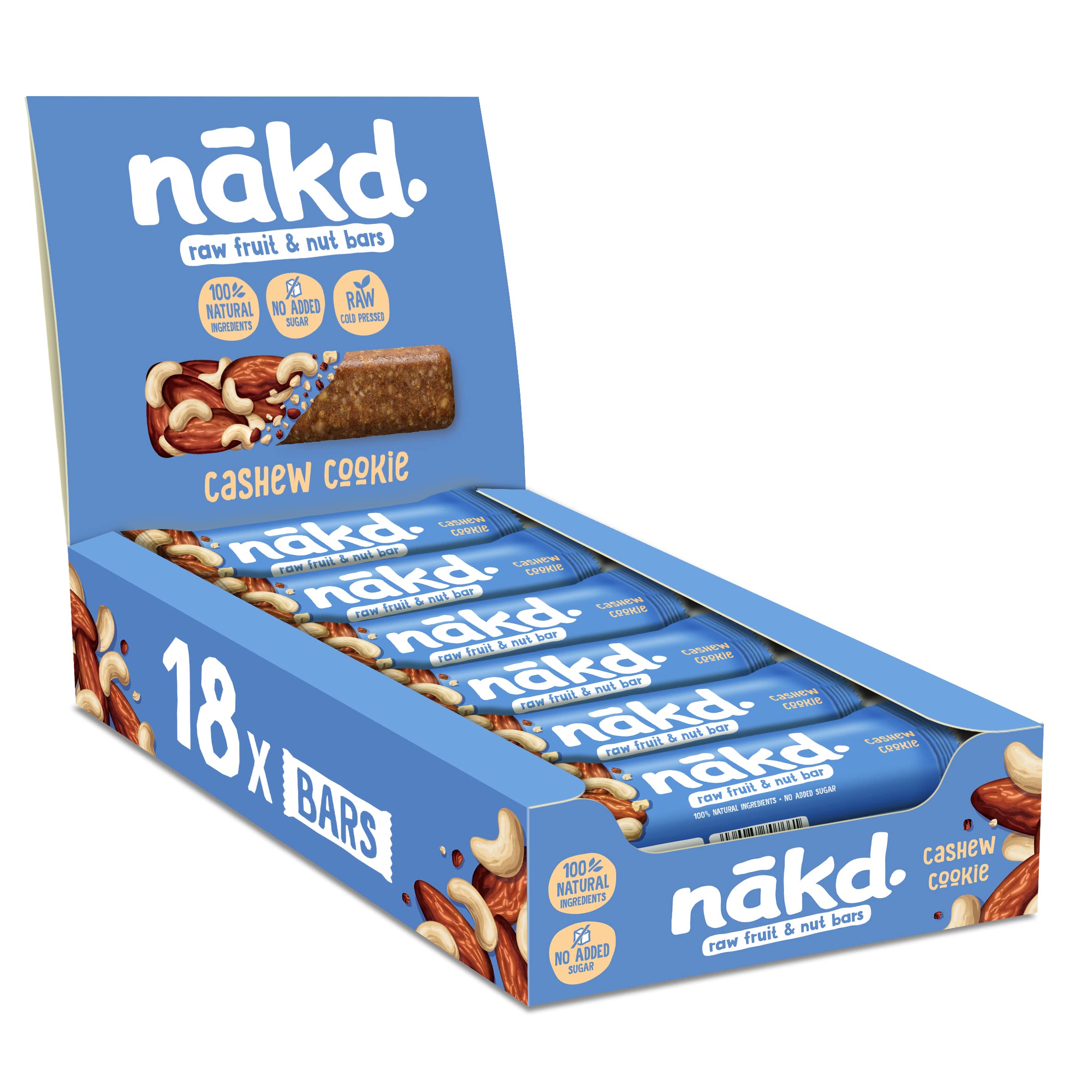 Nakd Cashew Cookie Natural Fruit & Nut Bars - Vegan, Gluten Free, No Added Sugar - 35g x 18 1