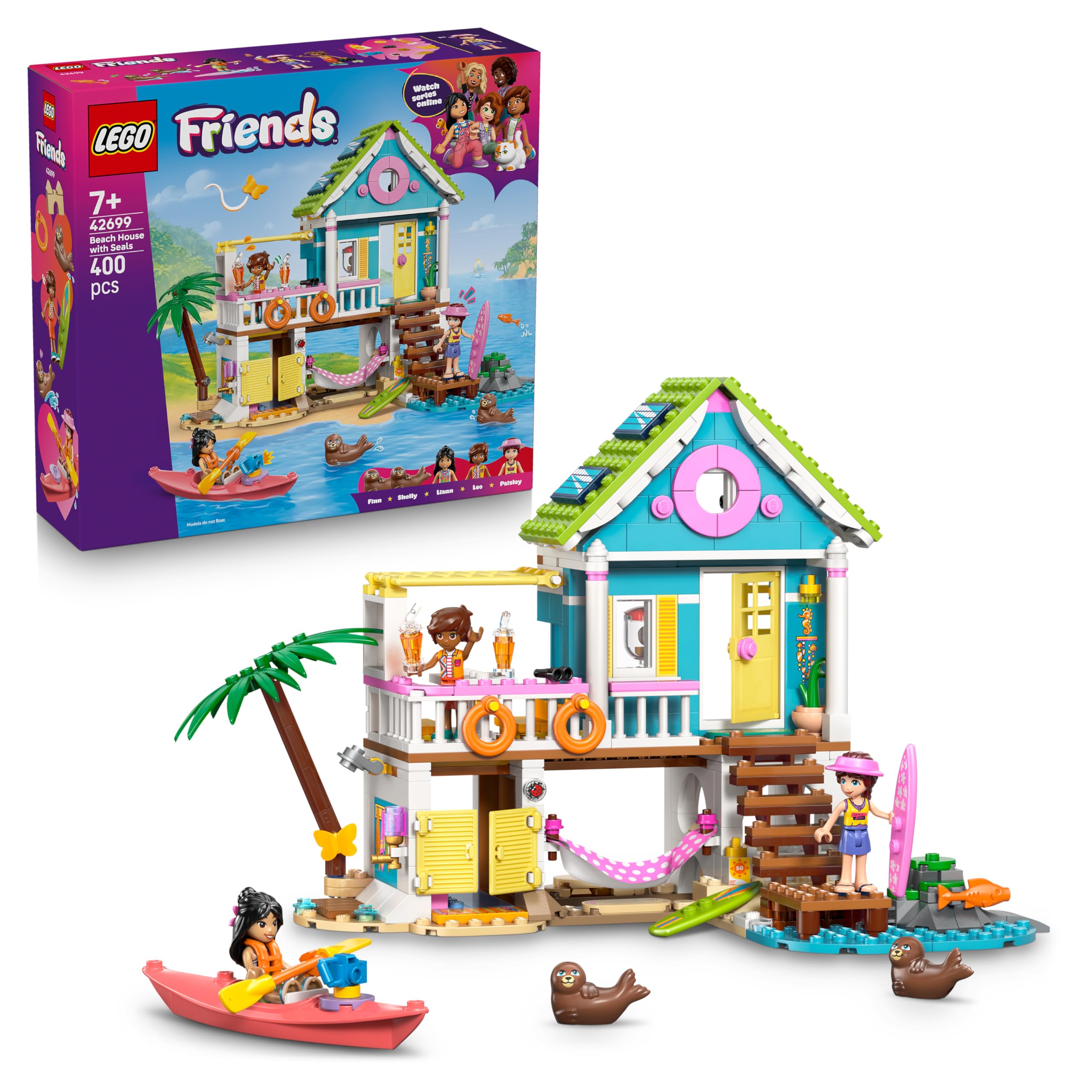 LEGO Friends Beach House with Seals Building Set - 3 Mini Dolls, 2 Animal Figures | Ages 7+
