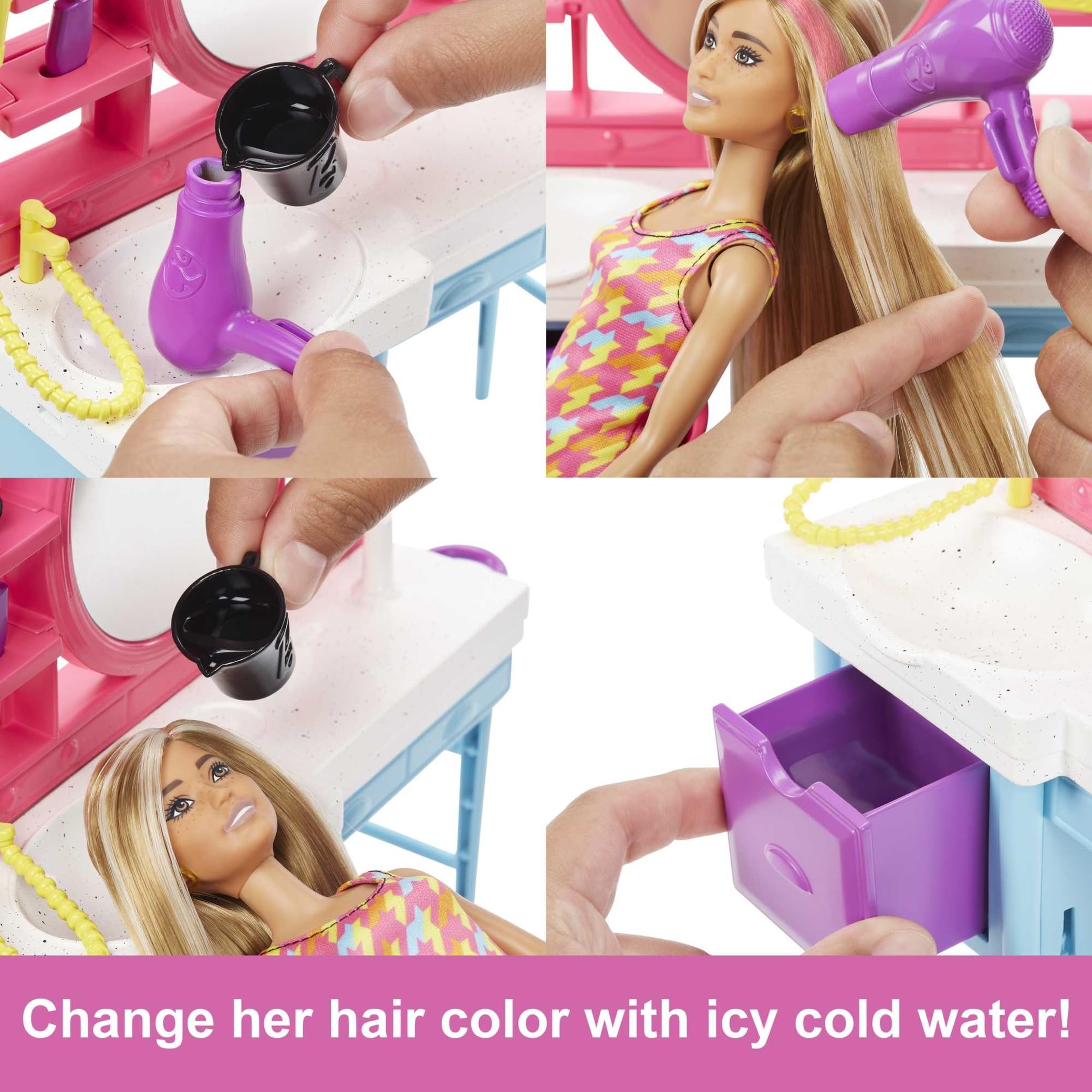 Barbie Doll and Hair Salon Playset - Color-Change Hair | 15+ Accessories | Ages 3+ 5