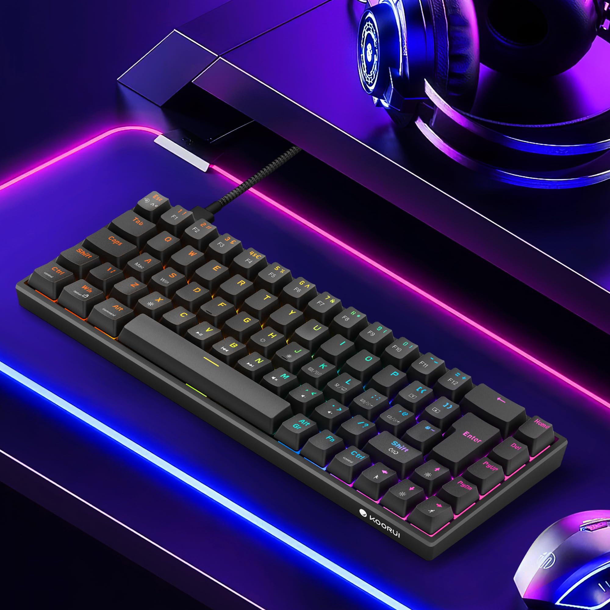 KOORUI MKC01 69-Key Mechanical Gaming Keyboard with RGB Backlighting (Red Switch, USB-C) 6